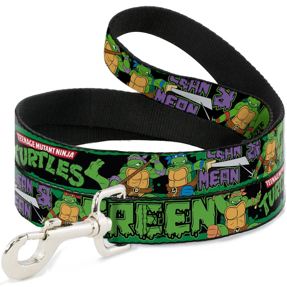 Dog Leash Ninja Turtles Logo Group Pose5 Lean Mean Green 6 Feet Long 0.5 Inch Wide