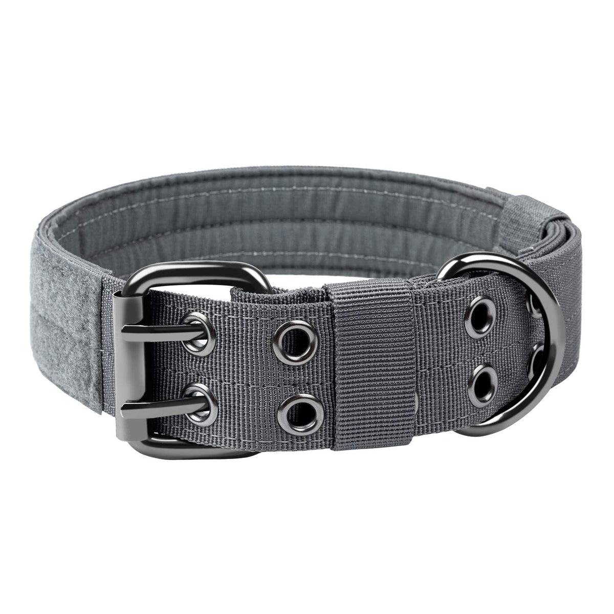 Onetigris Military Adjustable Dog Collar With Metal D Ring & Buckle 2 Sizes (M, Grey)