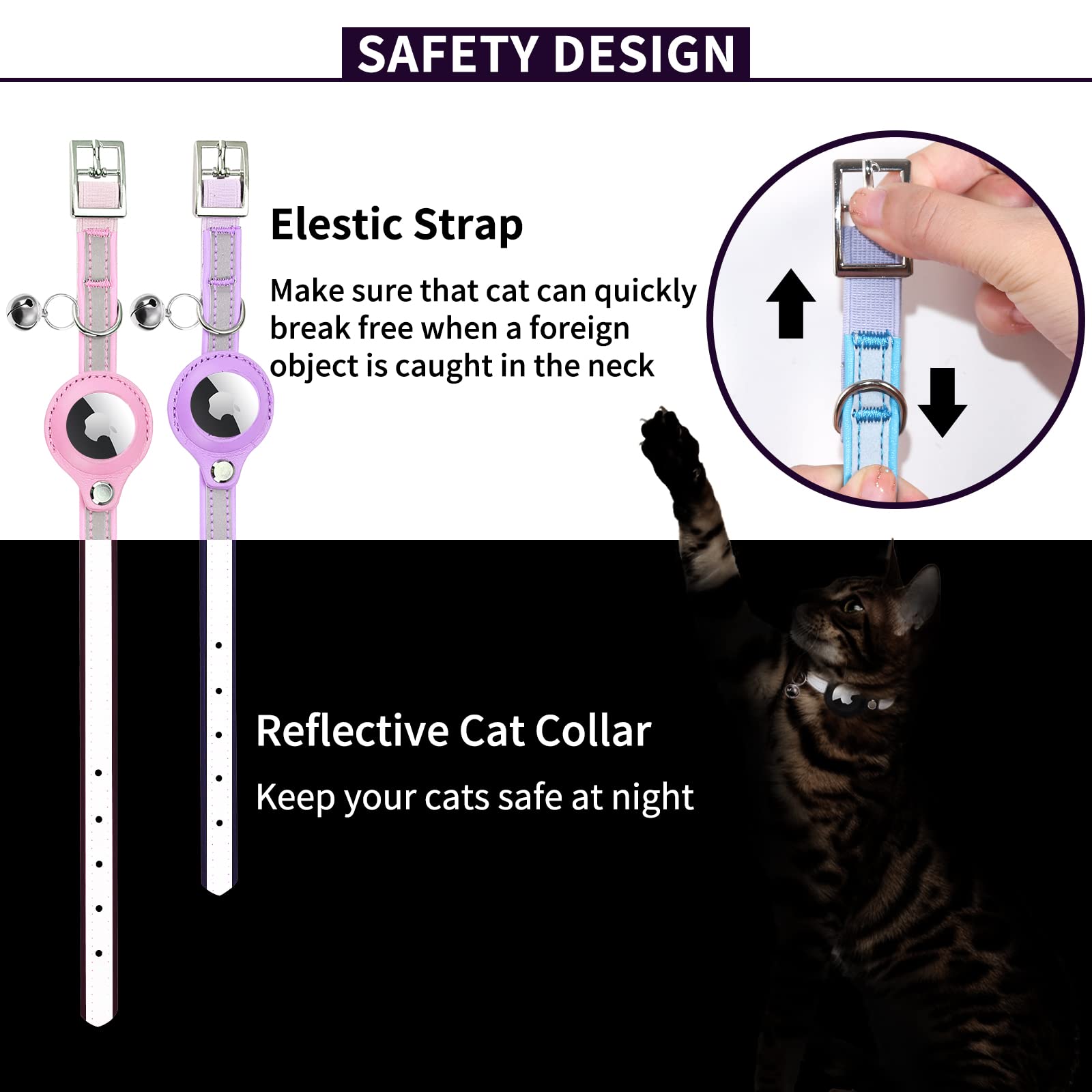 Airtag Cat Collar, Cat Collar With Bells, Reflective Gps Cat Collar, Cat Tracker Collar Leather Cat Collar For Cats (Blue-M (Purple, S(9.3-12.0'))