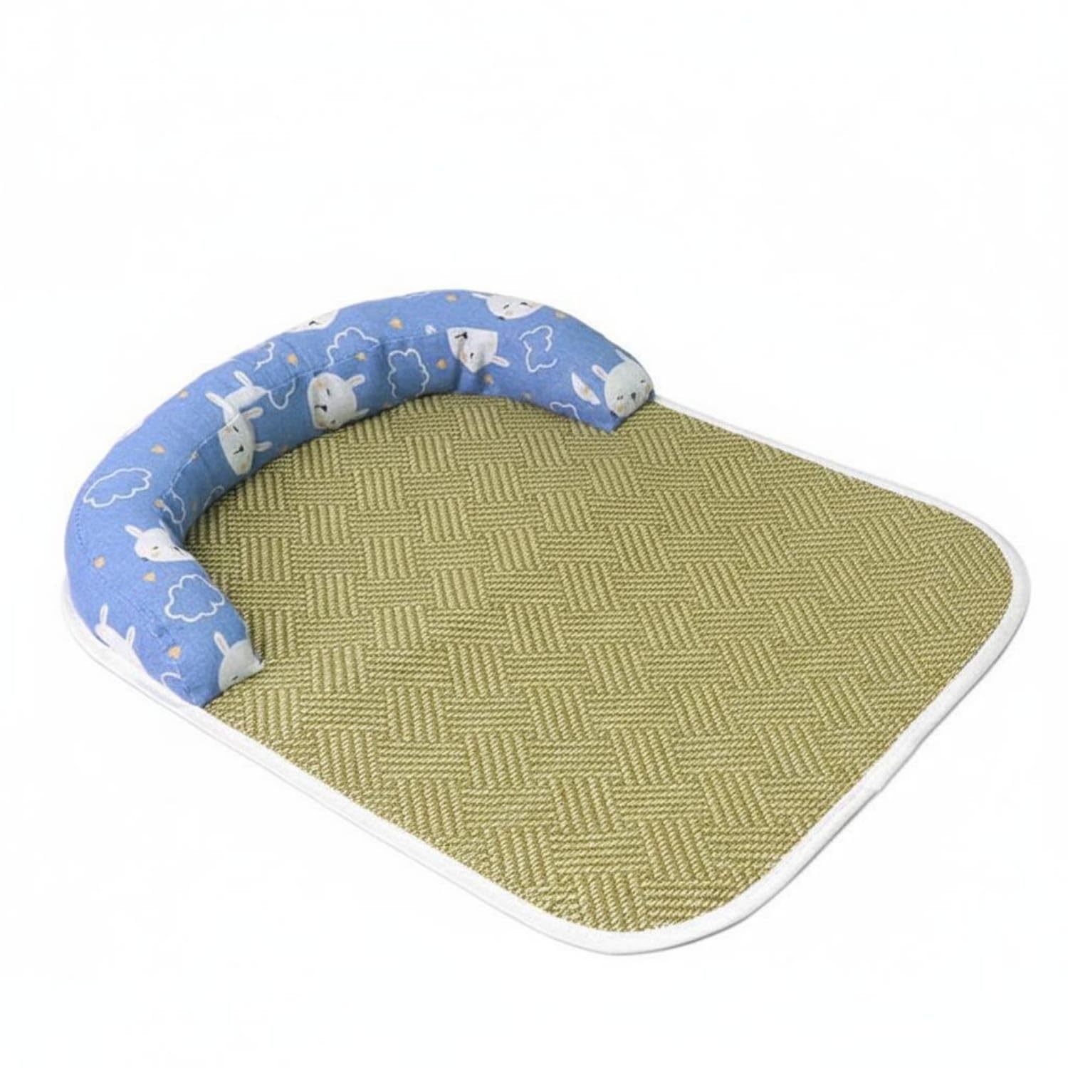 STYLEHEAVEN Woven Raised Border Pet Mat Curved RattanDesign Sleeping Mat Textured Rounded Corners, Blue, S Pet Supplies | Small