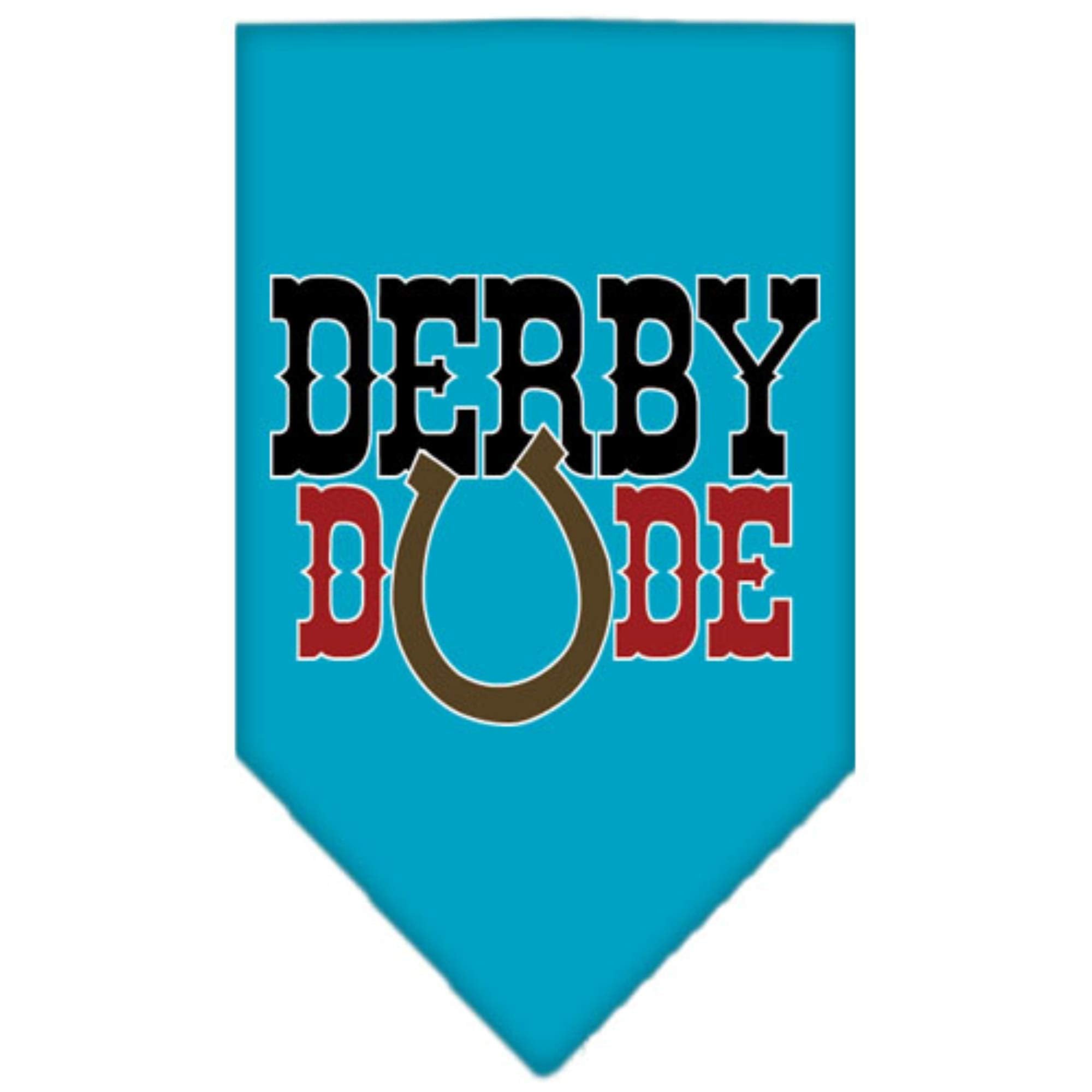 Pet and Dog Bandana Screen Printed, &quot;Derby Dude&quot; Turquoise Small