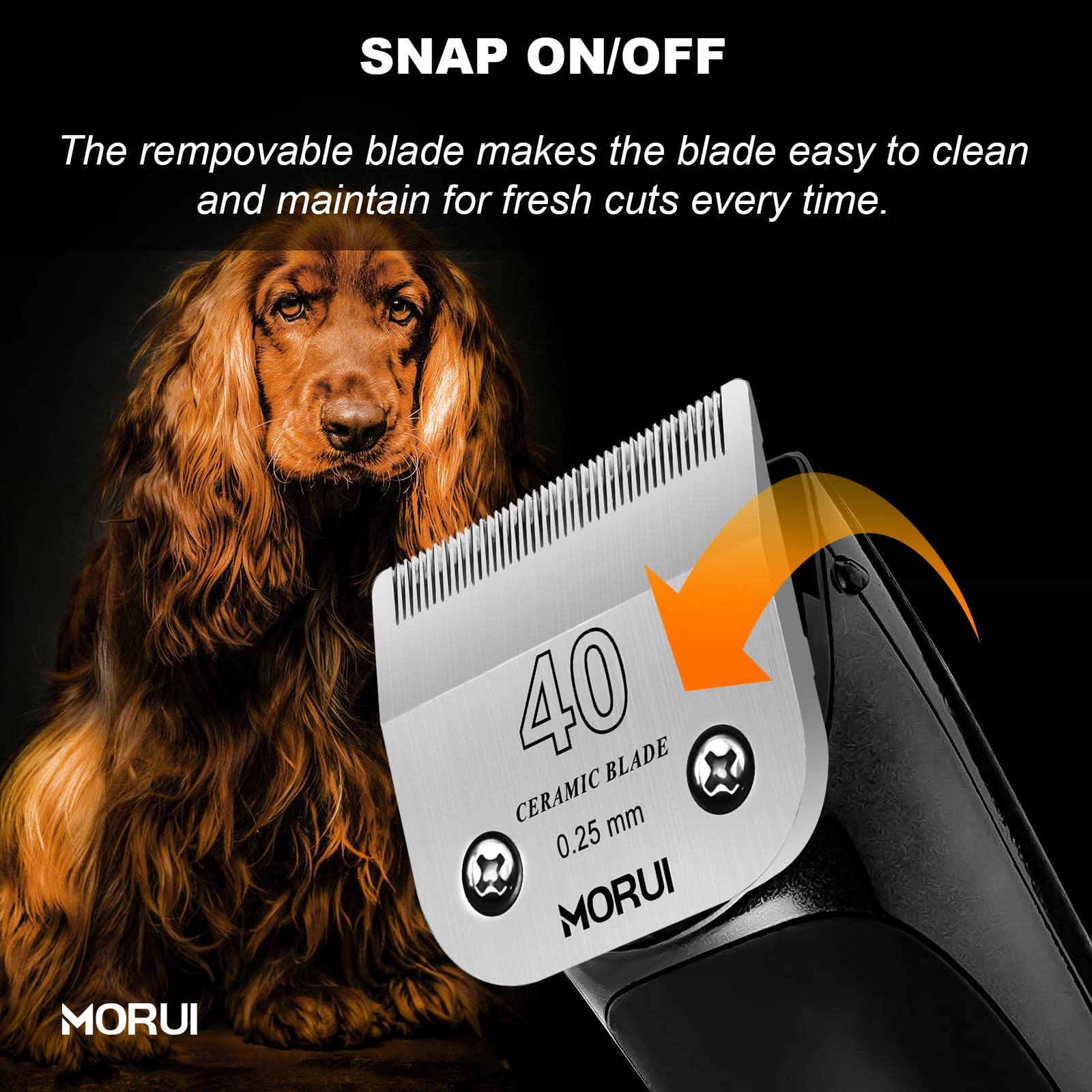Morui 40 Cut Length 1/100''(0.25Mm) Detachable Ceramic Pet Dog Clipper Blades Compatible With Most Andis,Oster A5 Wahl Km Series
