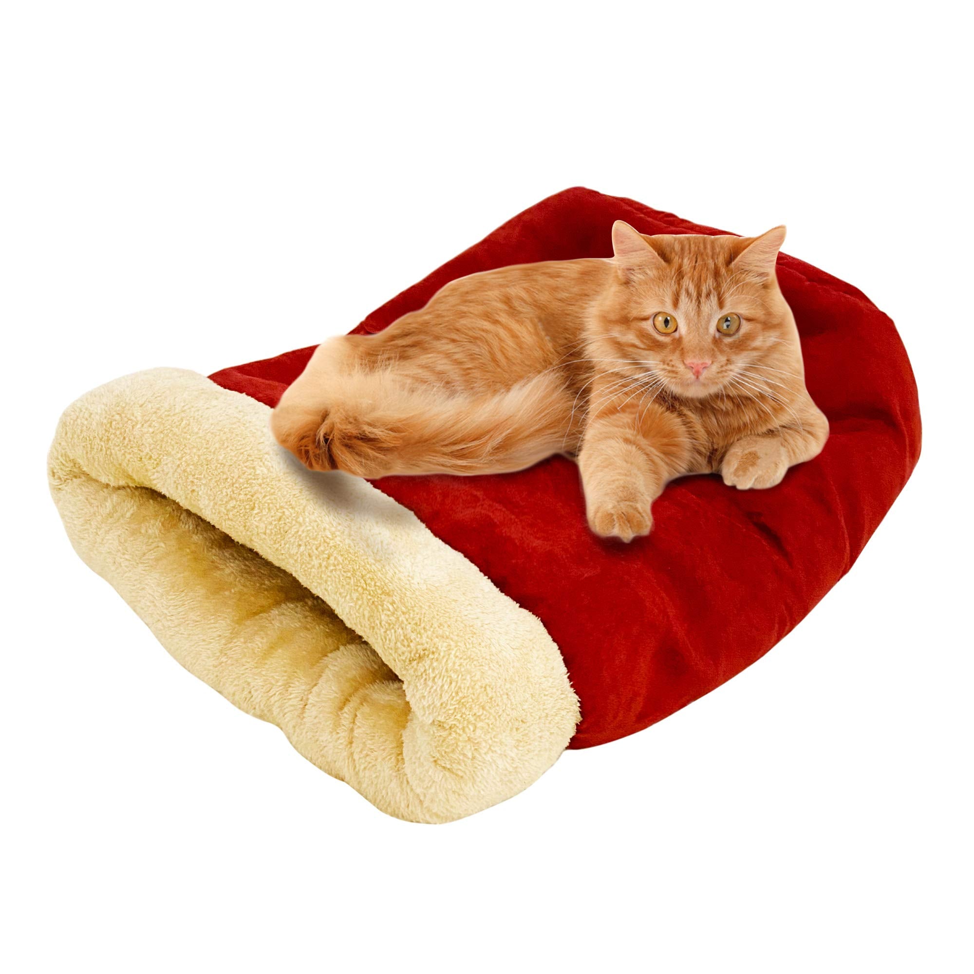 Goopaws 4 In 1 Self Warming Burrow Cat Bed, Pet Hideway Sleeping Cuddle Cave (Burgundy)
