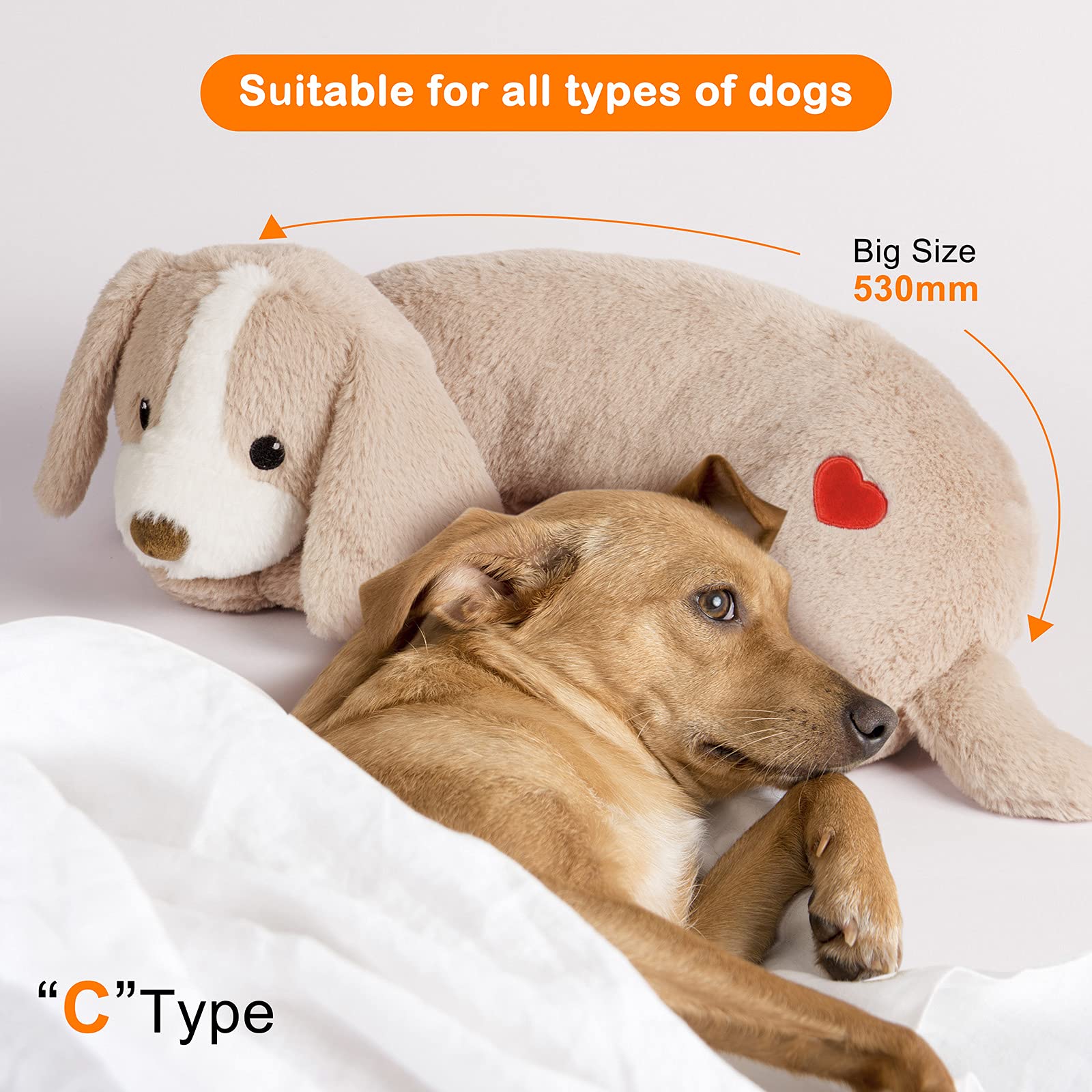 Moropaky Hearbeat Toy For Dog Anxiety Relief Behavioral Training Aid Toy, Light Brown