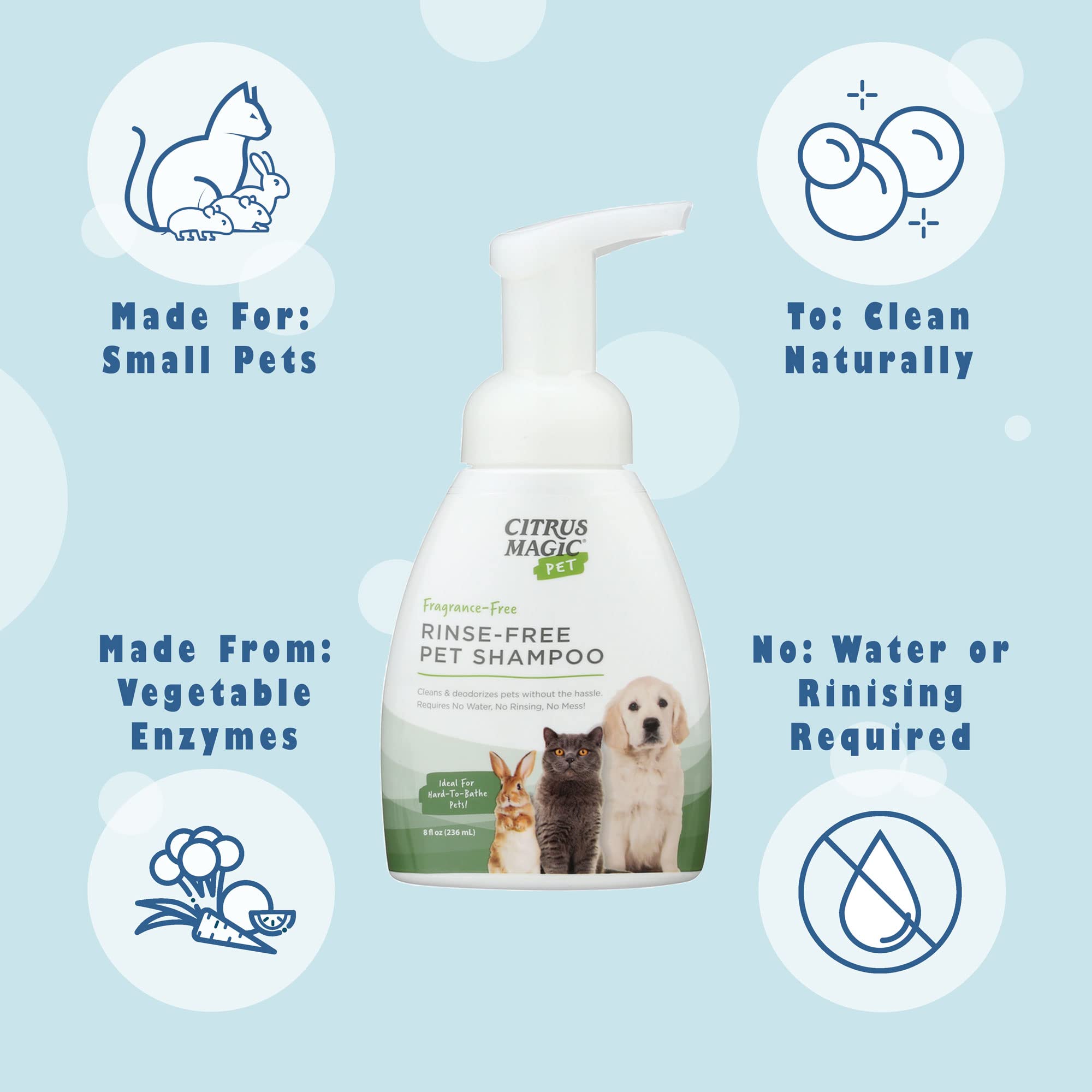 Citrus Magic Pet Rinse-Free Pet Shampoo, 8-Fluid Ounce, Pack of 2