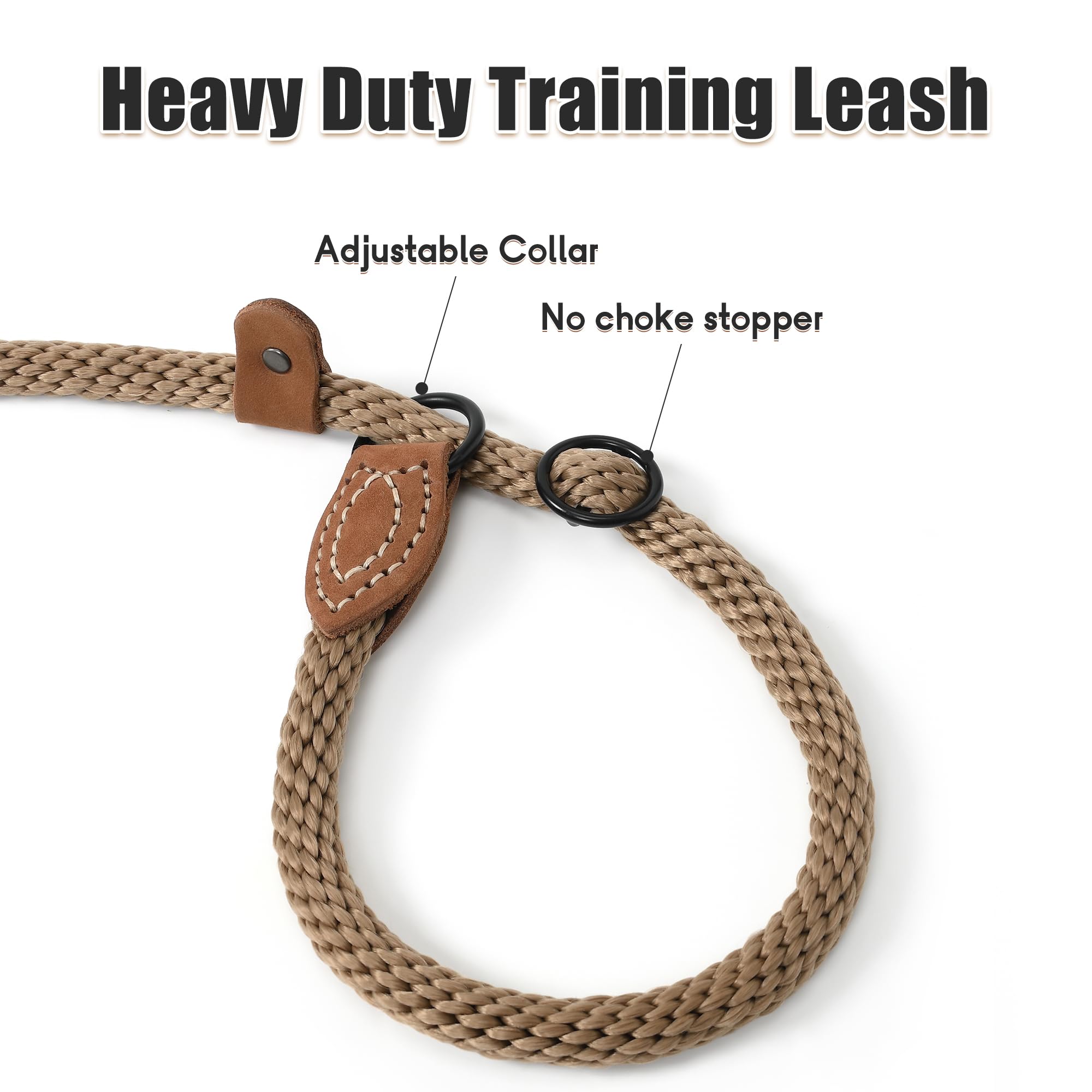 Mile High Life Slip Leads For Dogs | Heavy Duty Dog Training Leash | 4 Feet No Pull Slip Leashes W Leather Tip | Brown Rope Lead For Dogs Outside