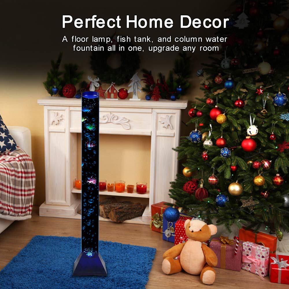 4Ft Led Bubble Tube Floor Lamp Extra Large Aquarium Lamp With 10 Fish And Remote Control 20 Light Changes Tall Water Tower Tank Night Light For Bedroom Office Gift For Kids Men Women