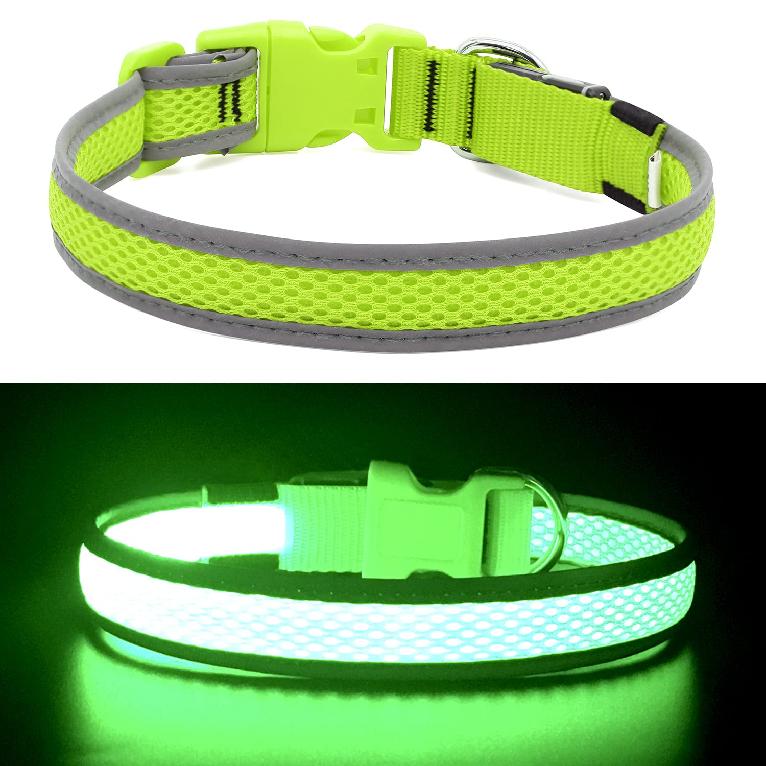Yfbrite Light Up Dog Collar, Rechargeable Led Dog Collar, Flashing Dog Collar, Adjustable Reflective Dog Collar Safety Glowing At Night (Green, Large)