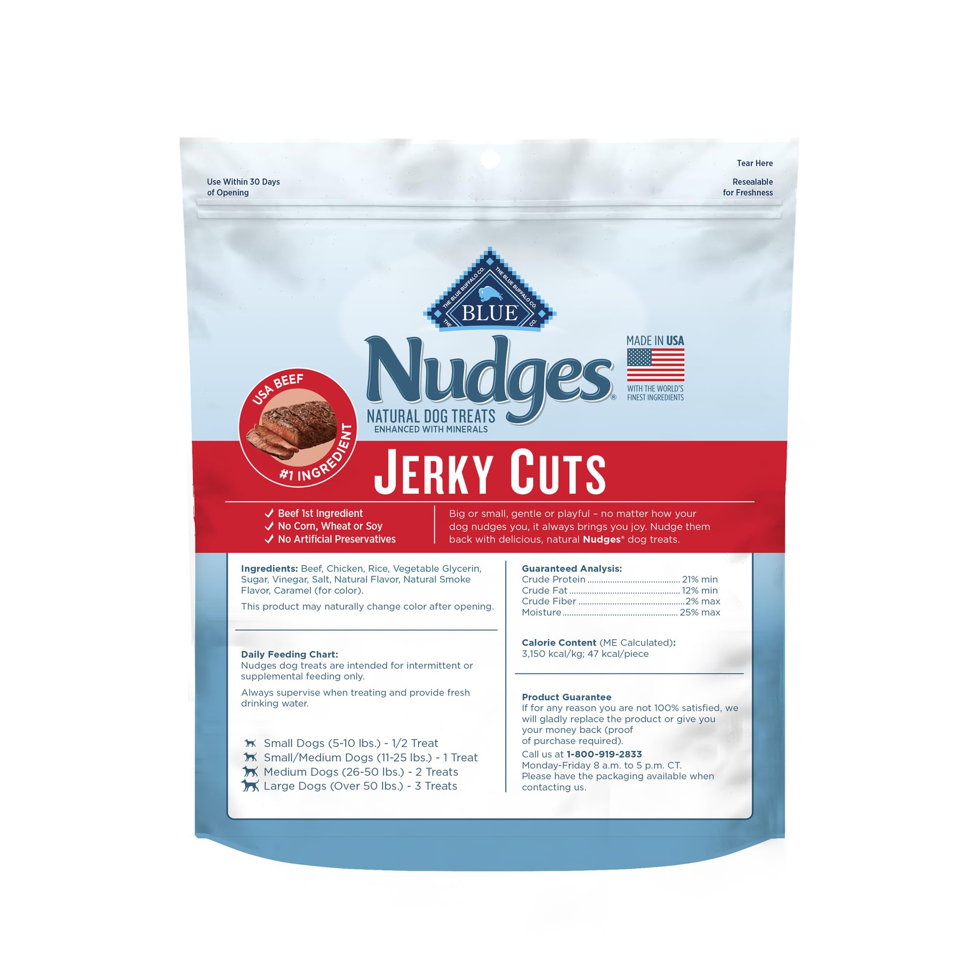 Blue Buffalo Nudges Jerky Cuts Dog Treats, Made in the USA with Natural Ingredients, Steak, 10-oz Bag