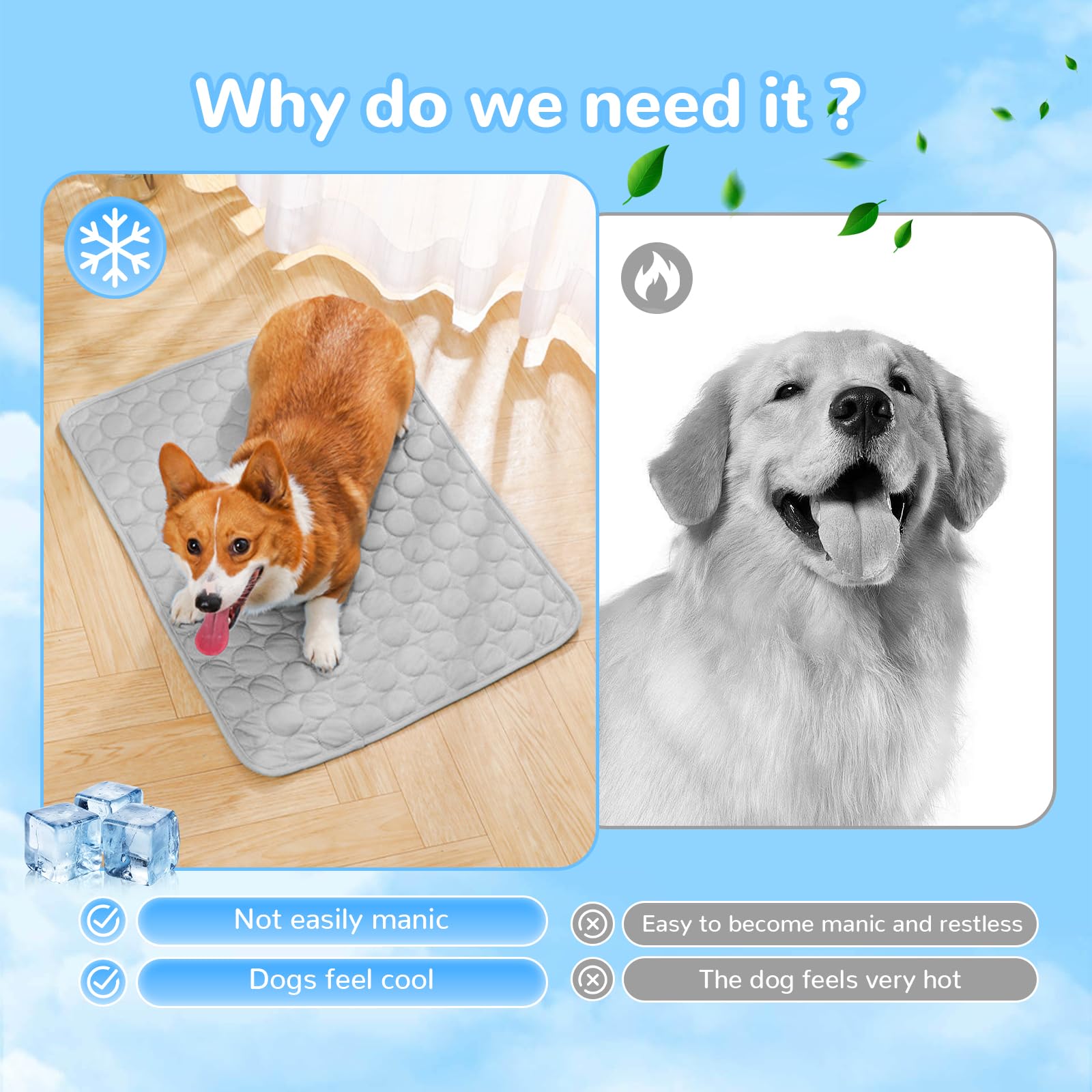 2025 New Dog Cooling Mat, Pet Cooling Mats, Summer Cool Pads Pet Mat Outdoor for Dogs & Cats, Pet Bed Mats Machine Washable(Grey