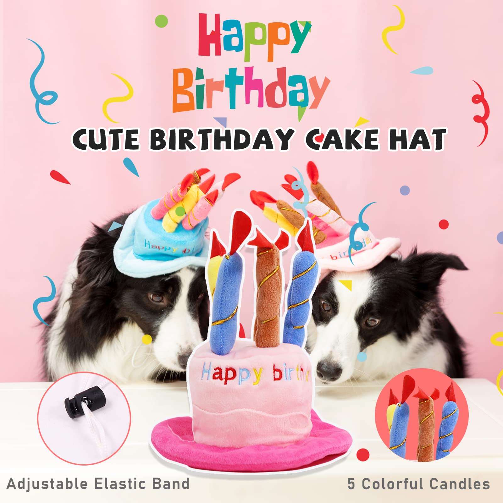 Lilfrd Dog Birthday Toys Girl, Squeaky Plush Birthday Cake Hat Bandana, Birthday Gifts For Small & Medium Dog, 9 Pack Pink