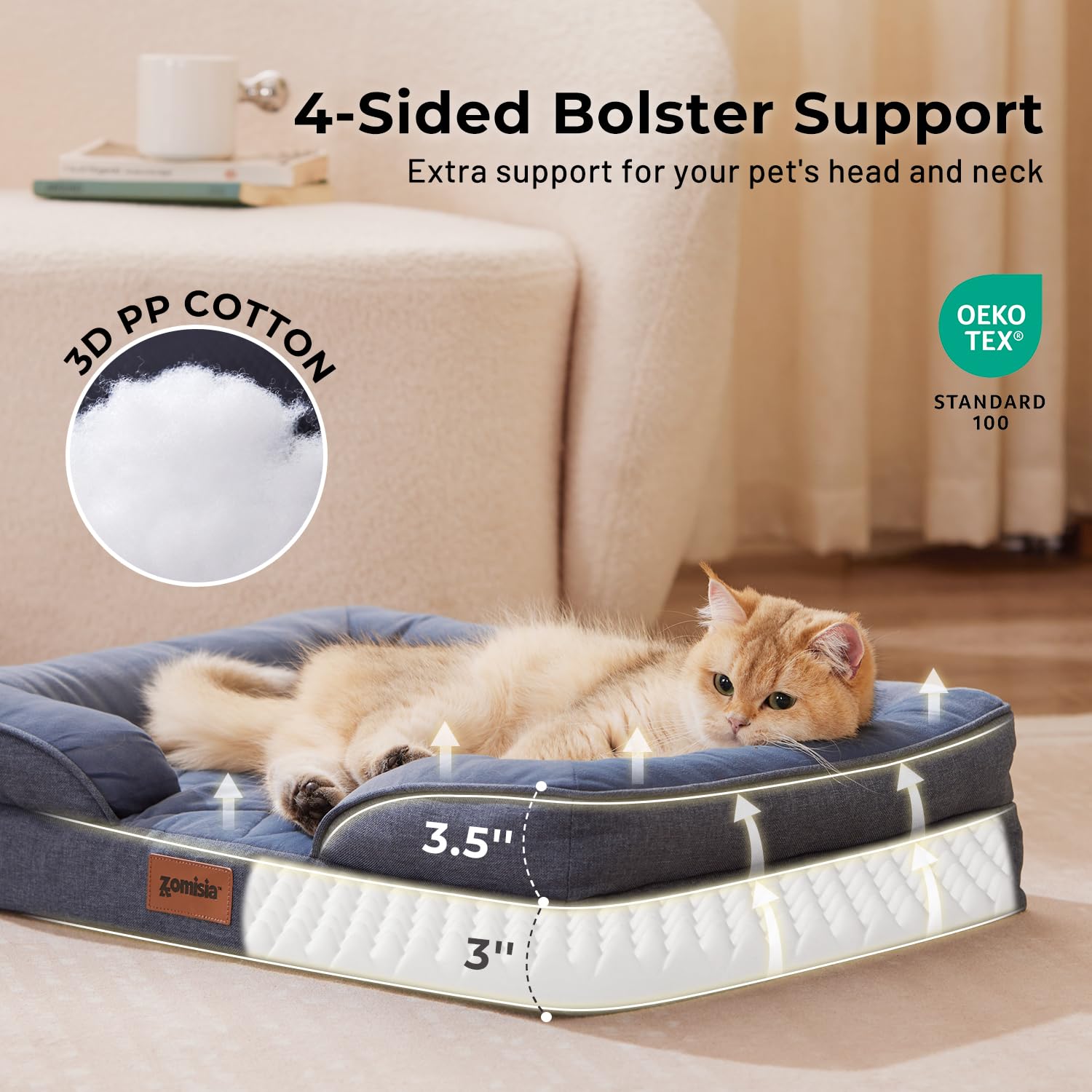 Zomisia Xl Dog Bed, Washable Extra Large Dog Sofa Beds With Bolsters, Orthopedic Memory Foam Xlarge Pet Bed With Removable Water