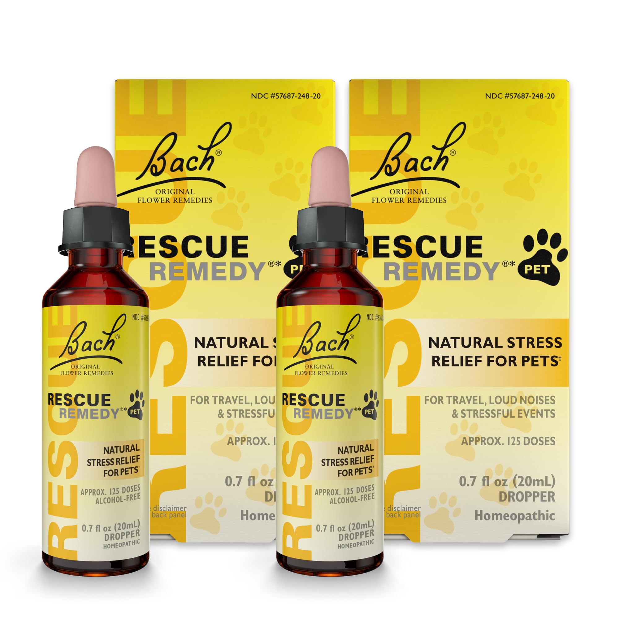Rescue Remedy Pet Dropper - 20mL, Pack of 2 - Stress & Tension Support for Dogs & Cats with Bach Natural Flower Essences - Sedat