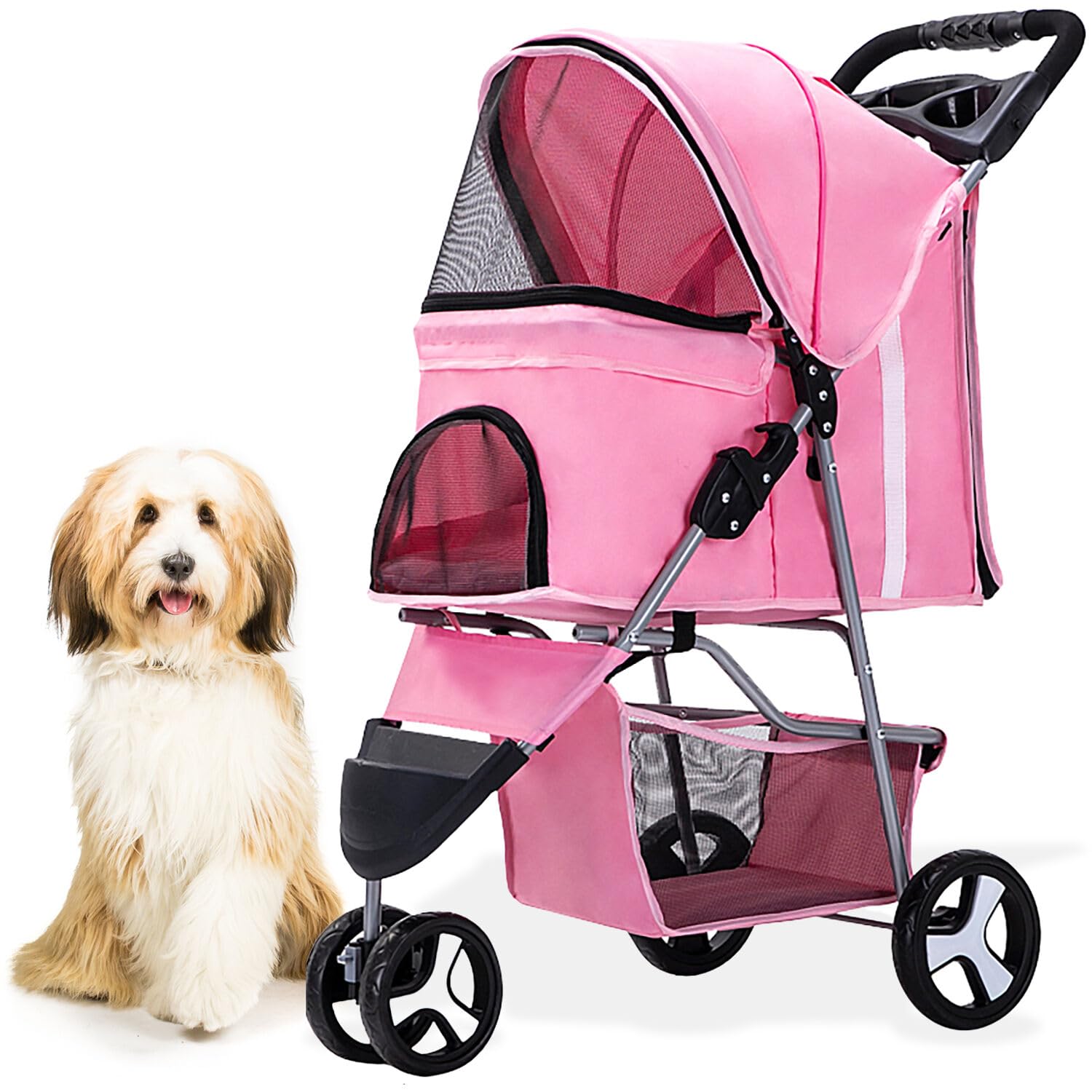 Critter Sitters 3-Wheel Jogging Pet Stroller With Storage Basket And Cup Holders, Modern And Stylish For Medium Sized Animals Up
