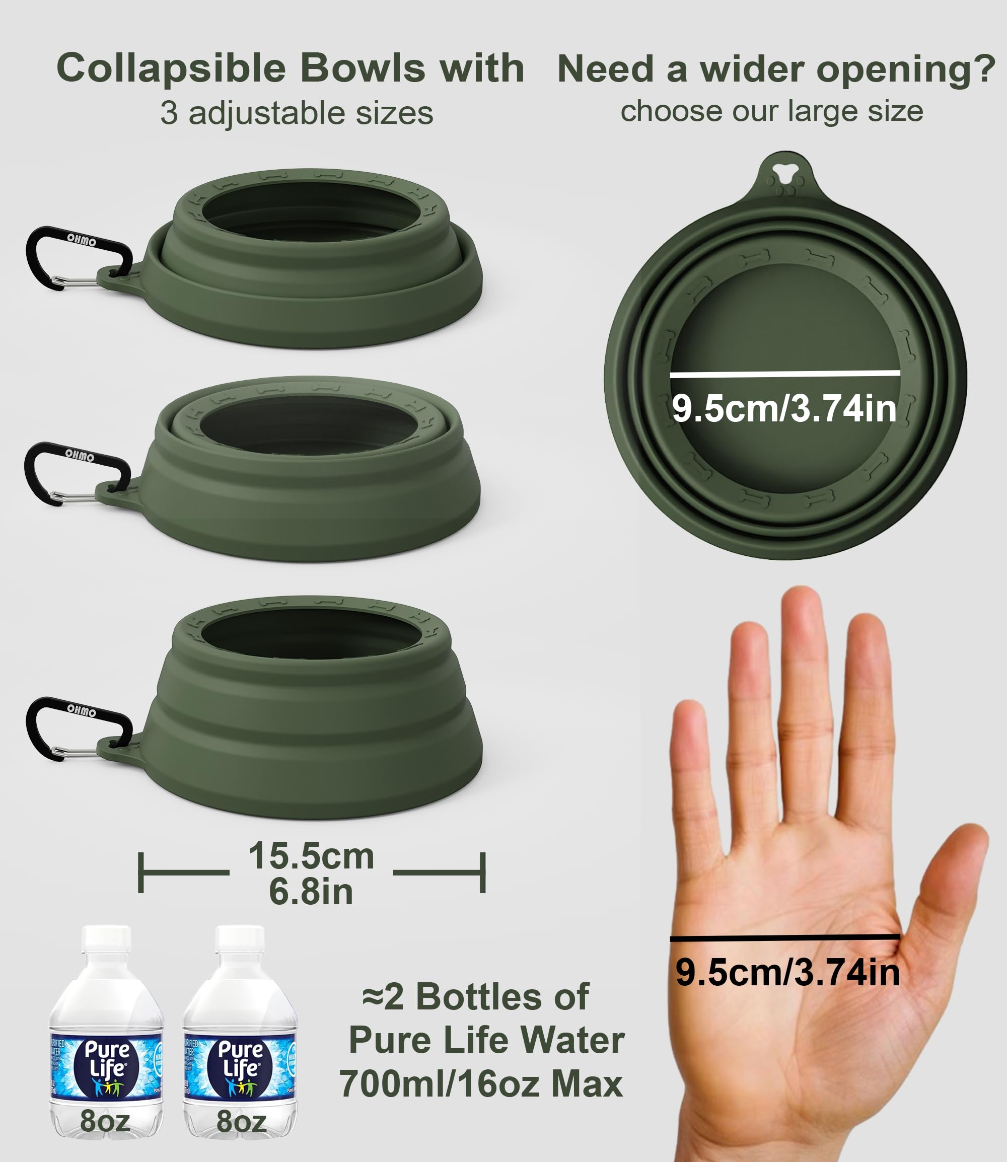Ohmo-Collapsible Dog Water Bowl No Spill From Car Movement(24Oz Medium, Camo Green), Travel Dog Bowls, Less Splash Portable Pet Bowl For Road Trip, Cat Travel Accessories