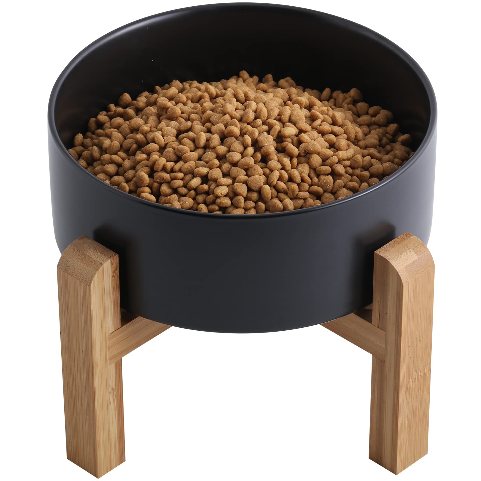 Addogyy Black Elevated/Raised Dog Bowl Ceramic with Wood Stand for Medium Large Breed,Dog Food Water Dish Heavy Wighted, Non Sli