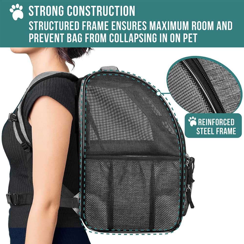 Petami Dog Backpack Carrier For Small Large Cat, Pet, Puppy, Ventilated Pet Hiking Backpack Travel Bag, Airline Approved Cat Backpack Carrier, Camping Biking Dog Bag Up To 18Lbs Pet, Grey