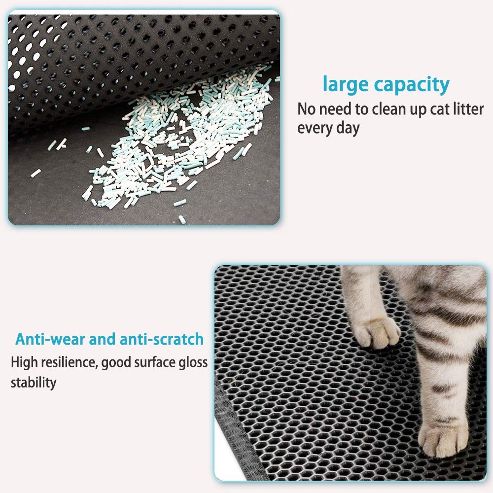 Large Cat Litter Box Mat: Easy Clean Kitty Litter Trapping Mat for Floor, Honeycomb Design Cat Box Pad (24 * 30in, grey, 2p)