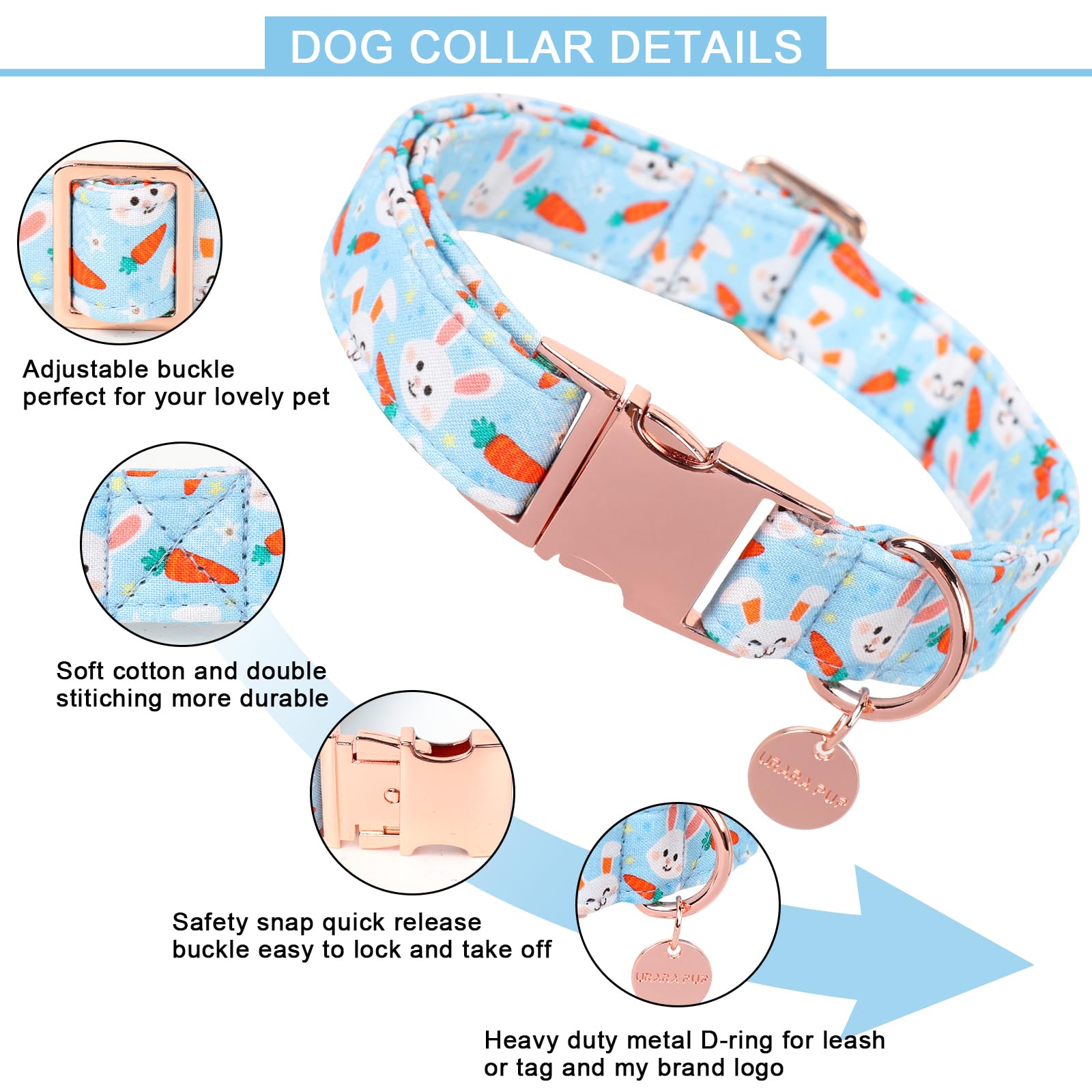 Up Urara Pup Easter Dog Collar, Cotton Easter Bunny Collar For Puppy Girl Boy Dog Or Cat, Easter Gift Rabbit Carrot Dog Collar,