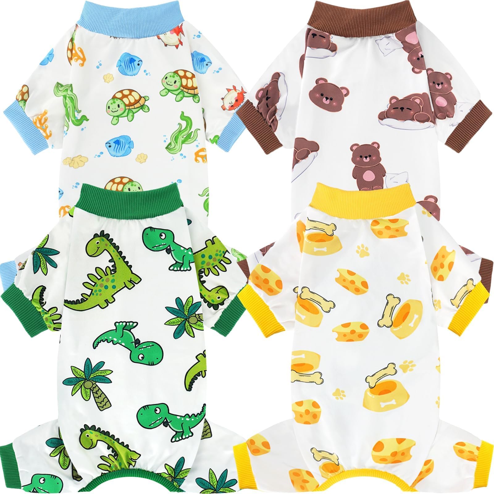 Xpudac 4 Pack Dog Pajamas For Small Dogs, Puppy Clothes For Boy Girl Strechy Soft Pet Jumpsuit, Cat Onesiel-Small