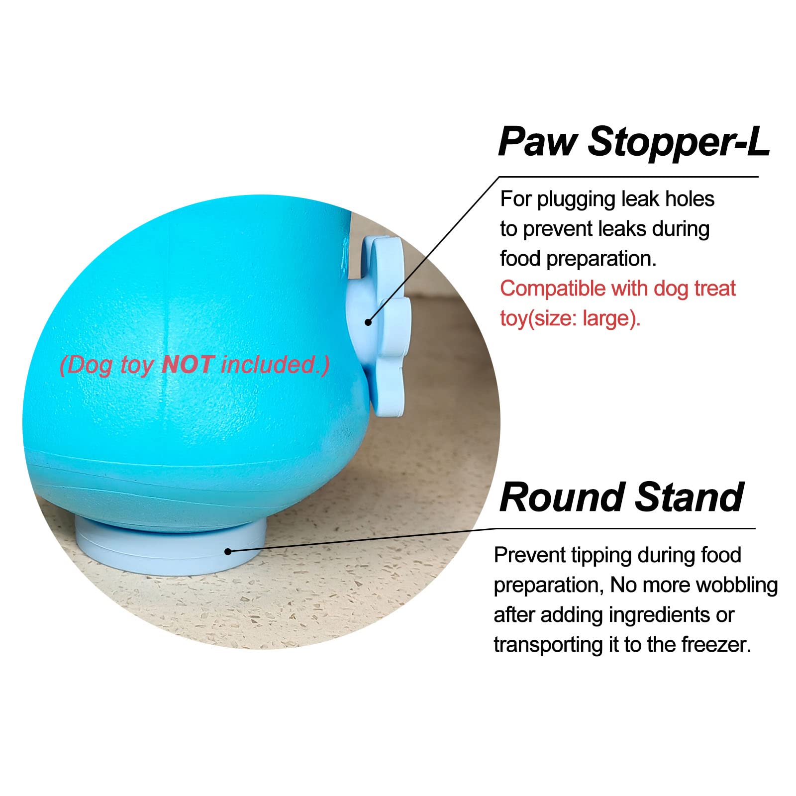 HOMDSG Silicone Plug and Stand for Dog Treat Toy (Size: L & XL), Includes Paw Stopper and Round Holder Only, 2 Pack