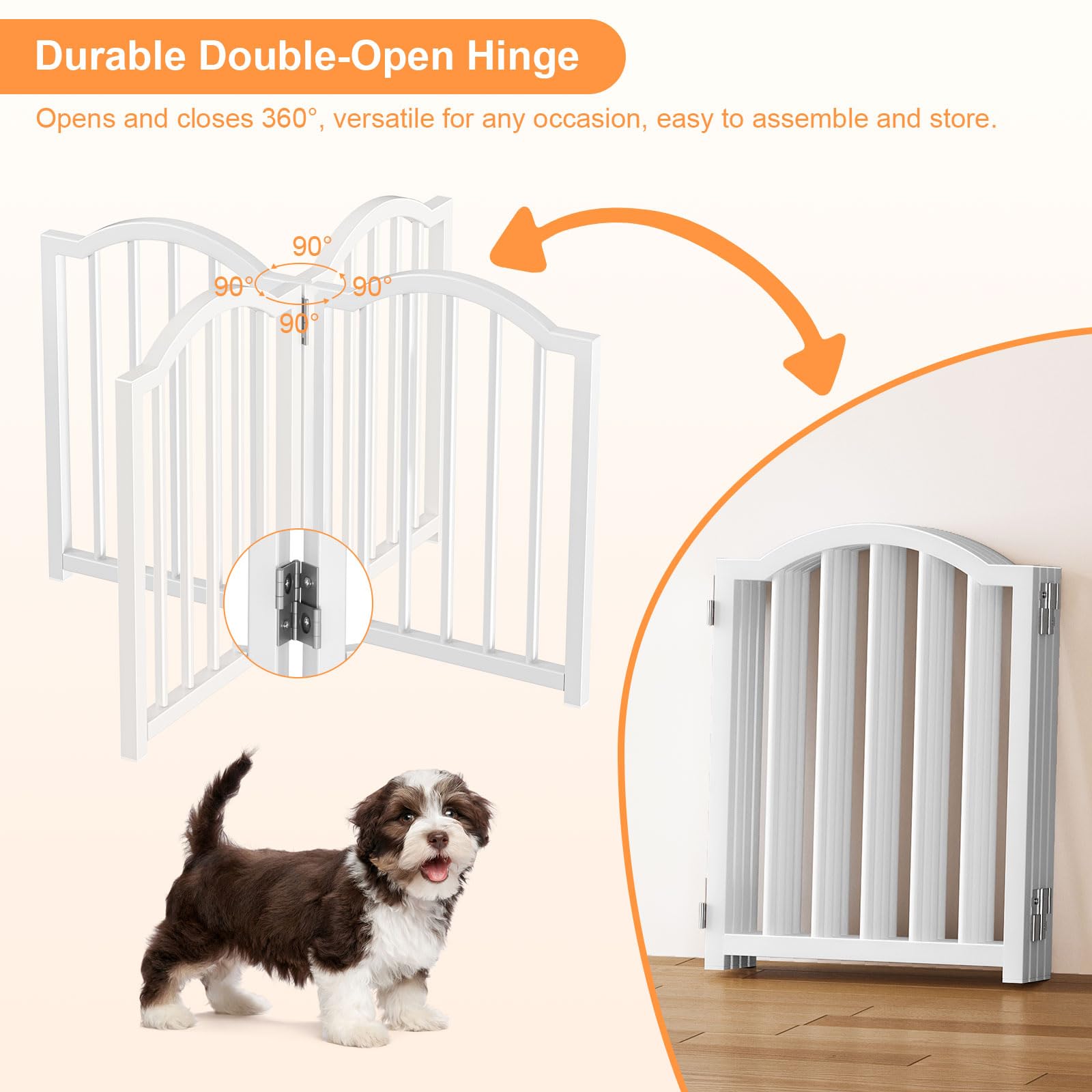 Snughome Freestanding Dog Gate - 16" High, 4 Panel, Expands to 48", Metal, White, Model 0811PSDD
