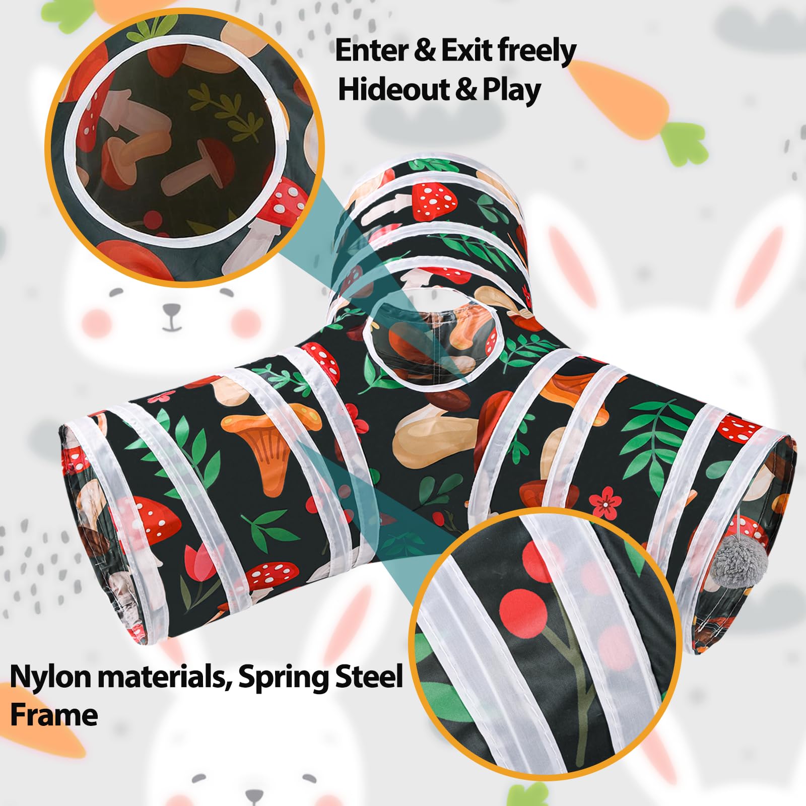 Mechpia Rabbit Toys, Bunny Tunnels and Tubes with Chew Toys for Grinding Teeth Bamboo Carrot Loofah and Grass Ball for Rabbit Gu