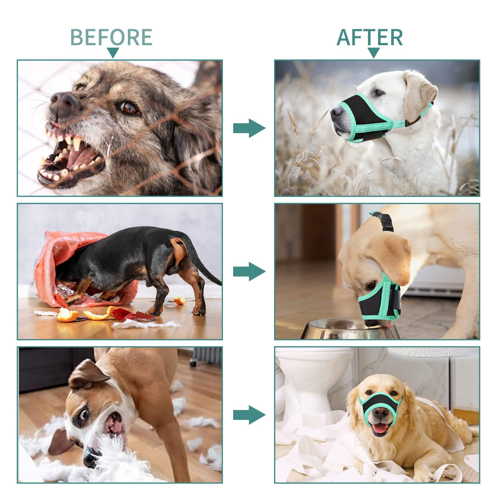Heele Dog Muzzle,Soft Nylon Muzzle Anti Biting Barking Chewing,Air Mesh Breathable Drinkable Adjustable Loop Pets Muzzle For Small Medium Large Dogs New Green Xxl