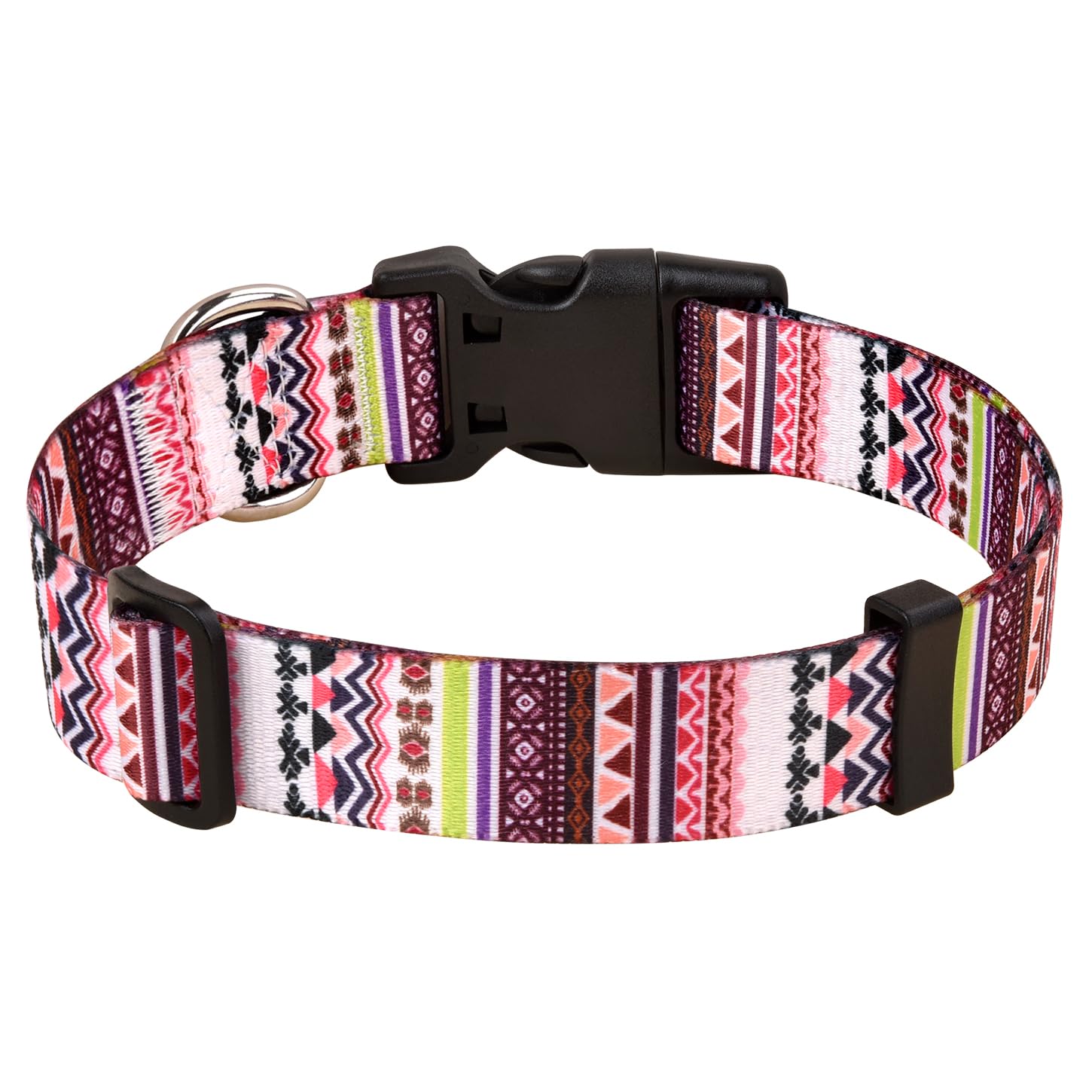 Mihqy Dog Collar With Bohemia Floral Tribal Geometric Patterns - Soft Ethnic Style Collar Adjustable For Small Medium Large Dogs(Pink Bohemia,L)