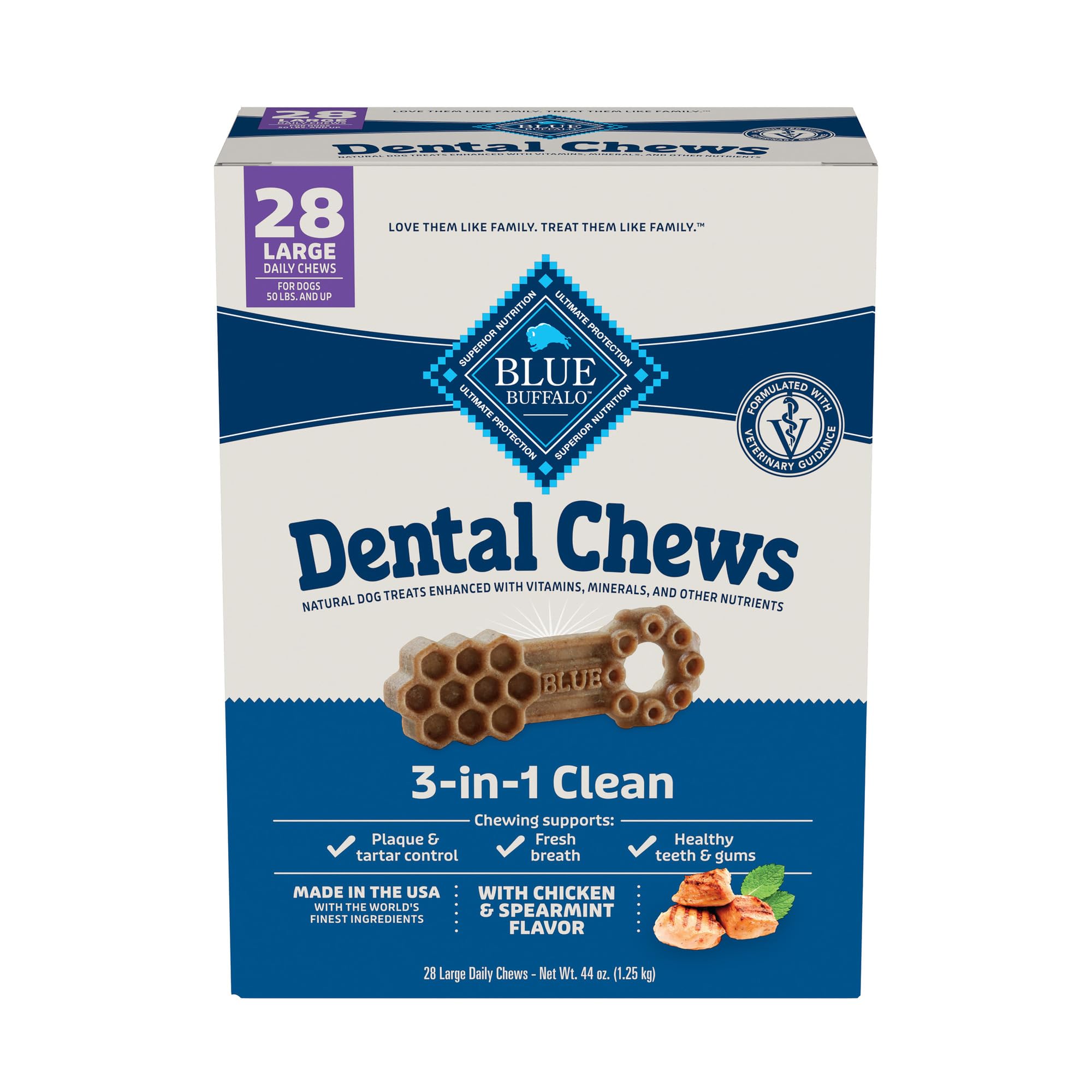 Blue Buffalo Large Dental Chews for Dogs, Daily Dental Care Dog Treats Made in The USA with Natural Ingredients, Chicken & Spear