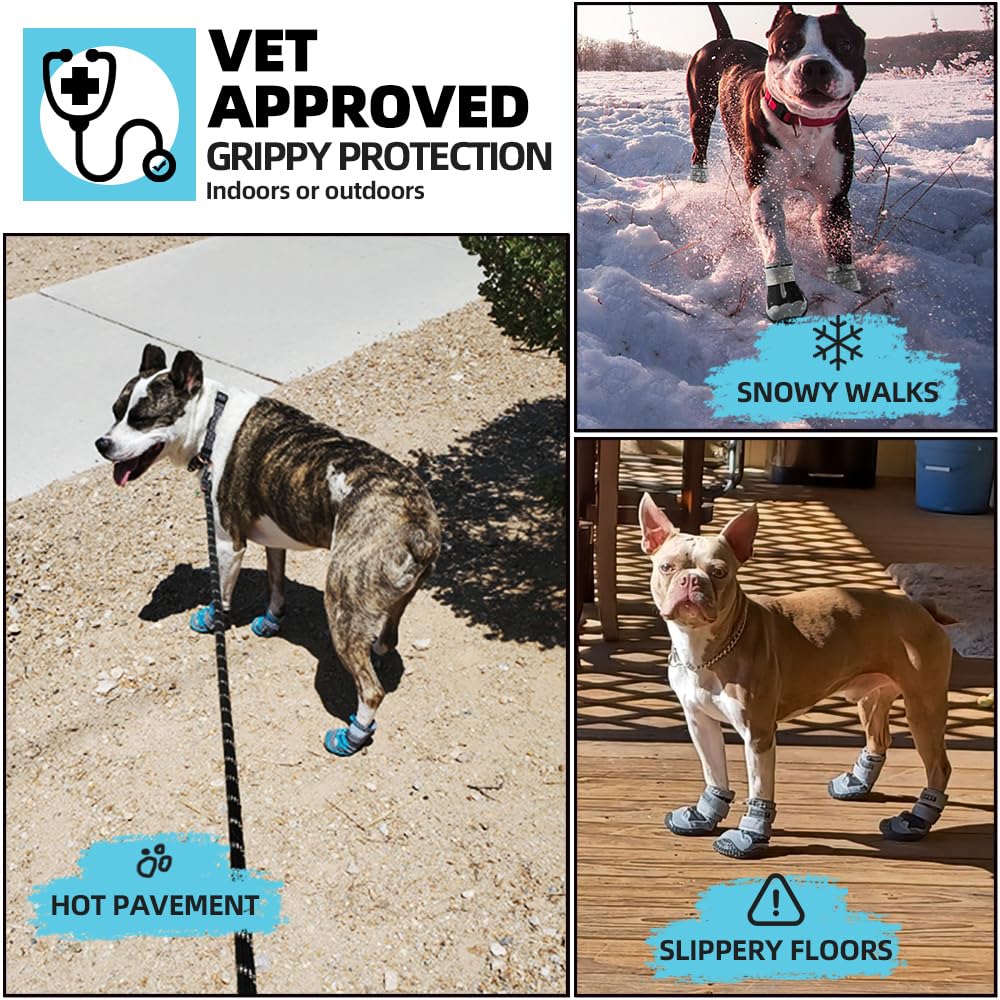 Dog Shoes For Small Dogs, Dog Boots & Paw Protectors For Hardwood Floors, Outdoor Dog Booties For Hot Pavement Winter Snow Hikin