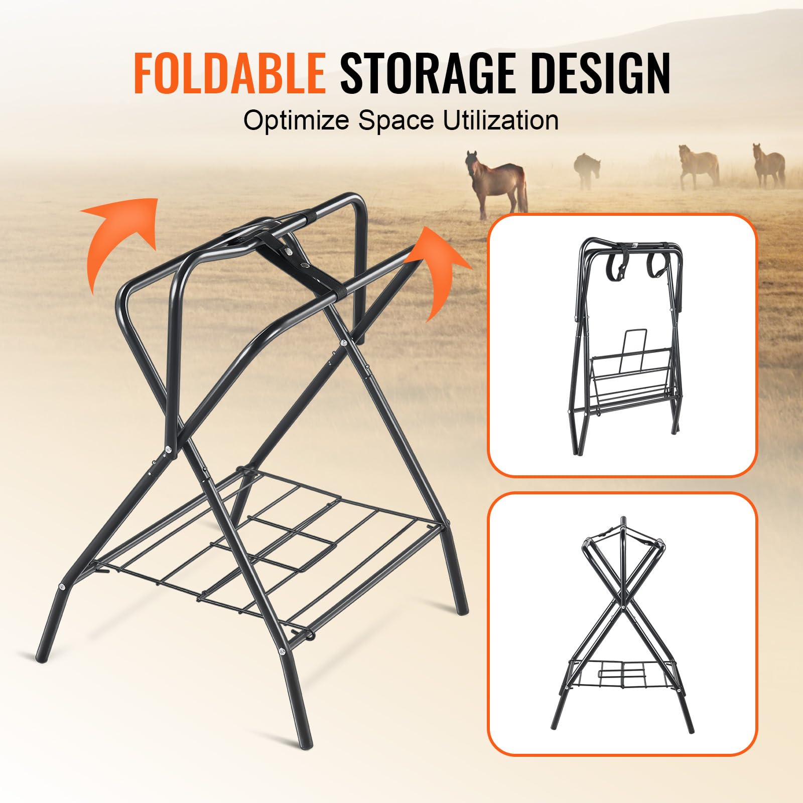 VEVOR Folding Saddle Rack, Freestanding Horse Saddle Stand, Portable Horse Blanket Holder, Heavy Duty Steel Saddle Rack for Engl