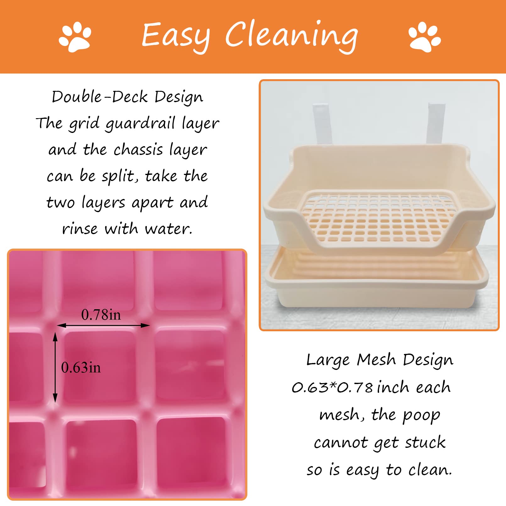 Extra Large Rabbit Litter Box With Splash Guard & Removable Tray - Double Layer Small Animal Cage Toilet For Guinea Pigs, Chinchillas, Ferrets - Chew-Proof Plastic + 2 Hooks (15.7' Jumbo, Beige)