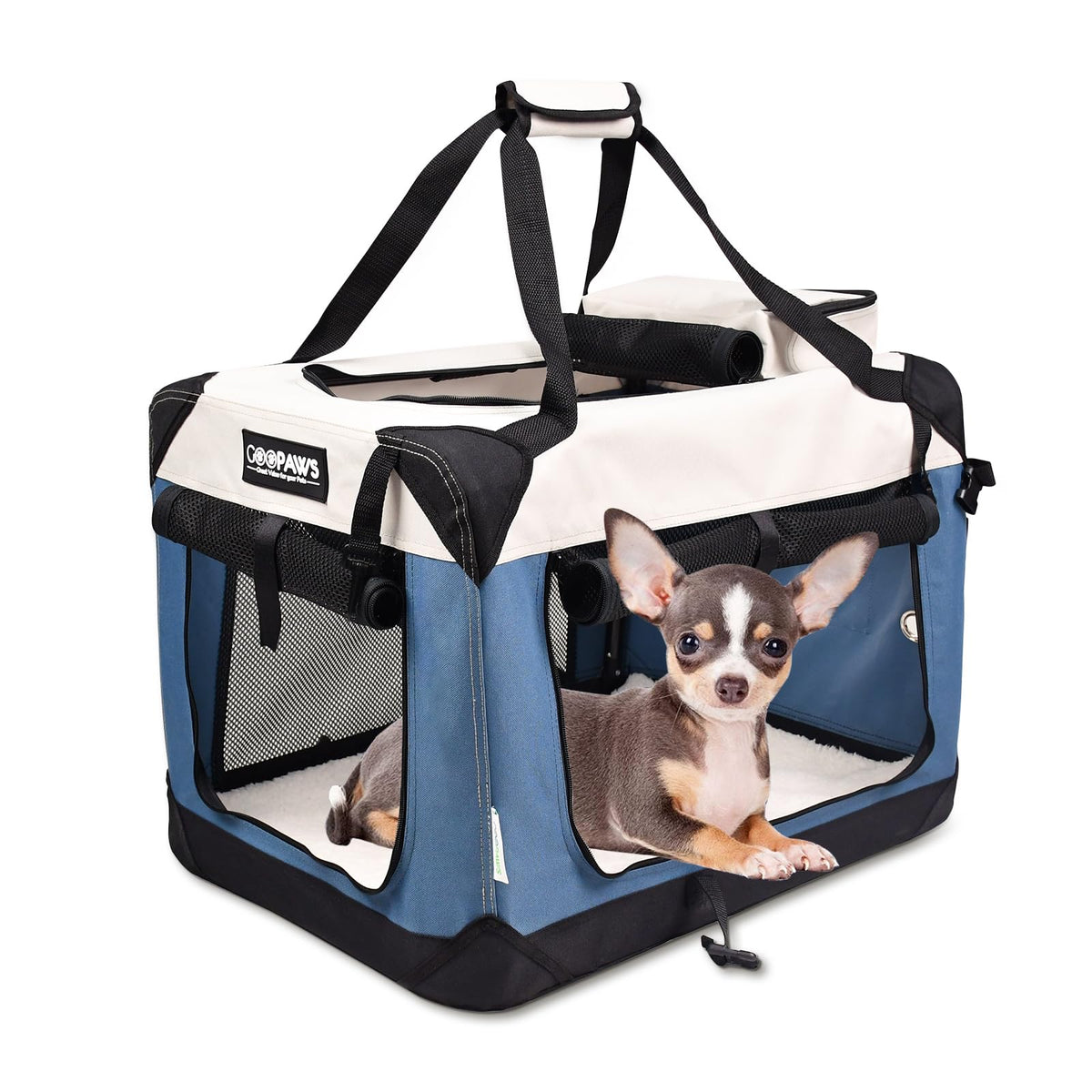 Jespet Soft Dog Crates Kennel For Pets, 3 Door Soft Sided Folding Travel Pet Carrier With Straps And Fleece Mat For Dogs, Cats(6