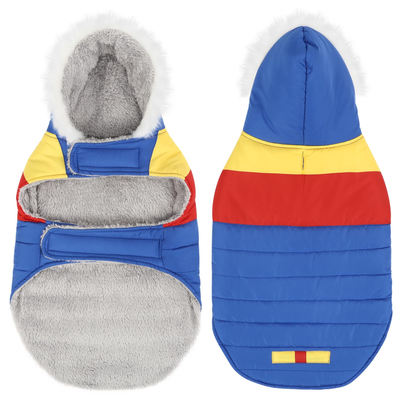 Hde Dog Puffer Jacket Fleece Lined Warm Dog Parka Winter Coat With Harness Hole 90S Colorblock - L