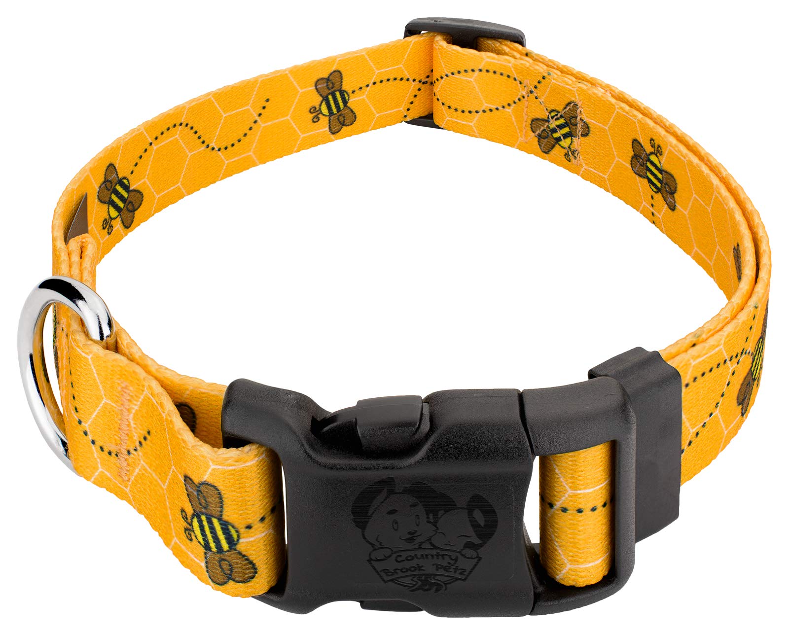 Country Brook Petz - Deluxe Busy Bee Dog Collar - Made In The U.S.A - Summer Breeze Collection Featuring Sunny Designs (5/8 Inch