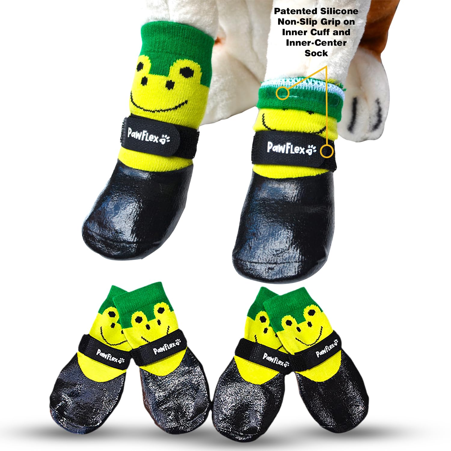 PawFlex Double Dipped Waterproof Dog Socks Comfy Pawz Soft Indoor/Outdoor Dog Booties with Rubberized Bottom| Non-Slip Silicone 