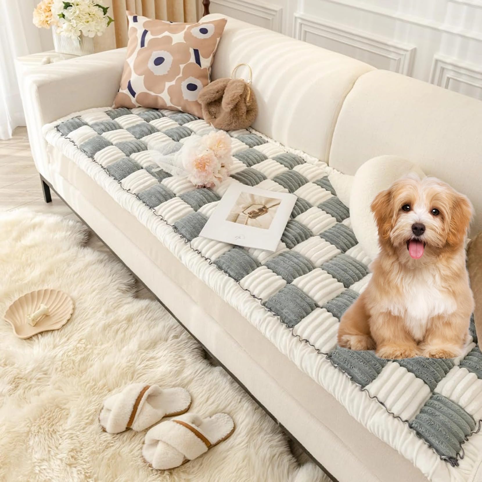 Lzhyhh Dog Couch Protector, Pet Bed Couch Cover For Large Dogs, Anti-Slip Silicone Particle Design (27.6X70.9In, Gray)