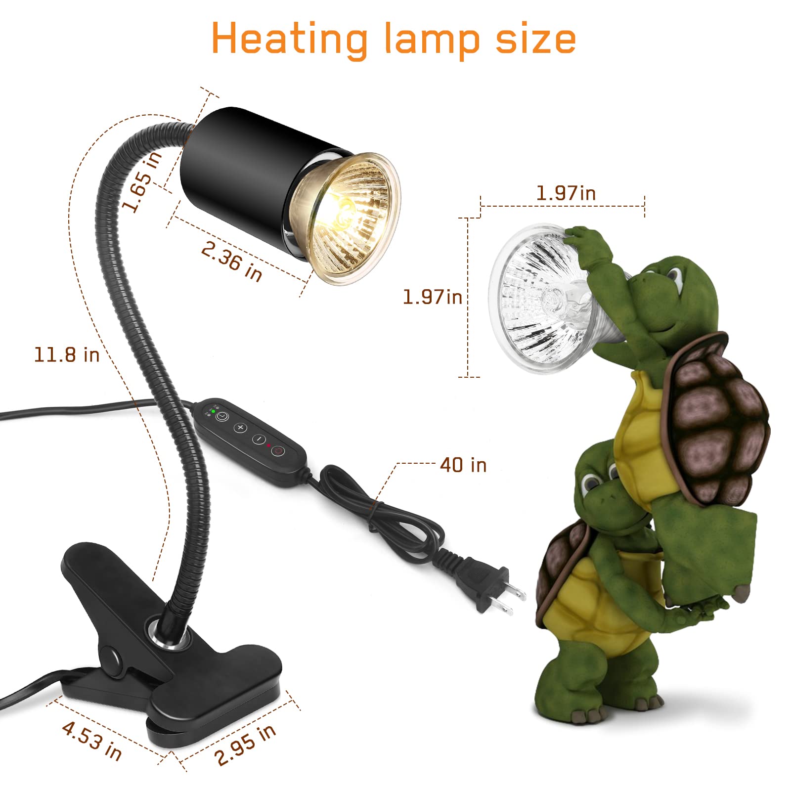 Fischuel Reptile Heat Lamp,Timed Heating Lamp With Clamp, Adjustable Habitat Basking Heat Lamp,Uva/Uvb Light Lamp 360 Rotatable