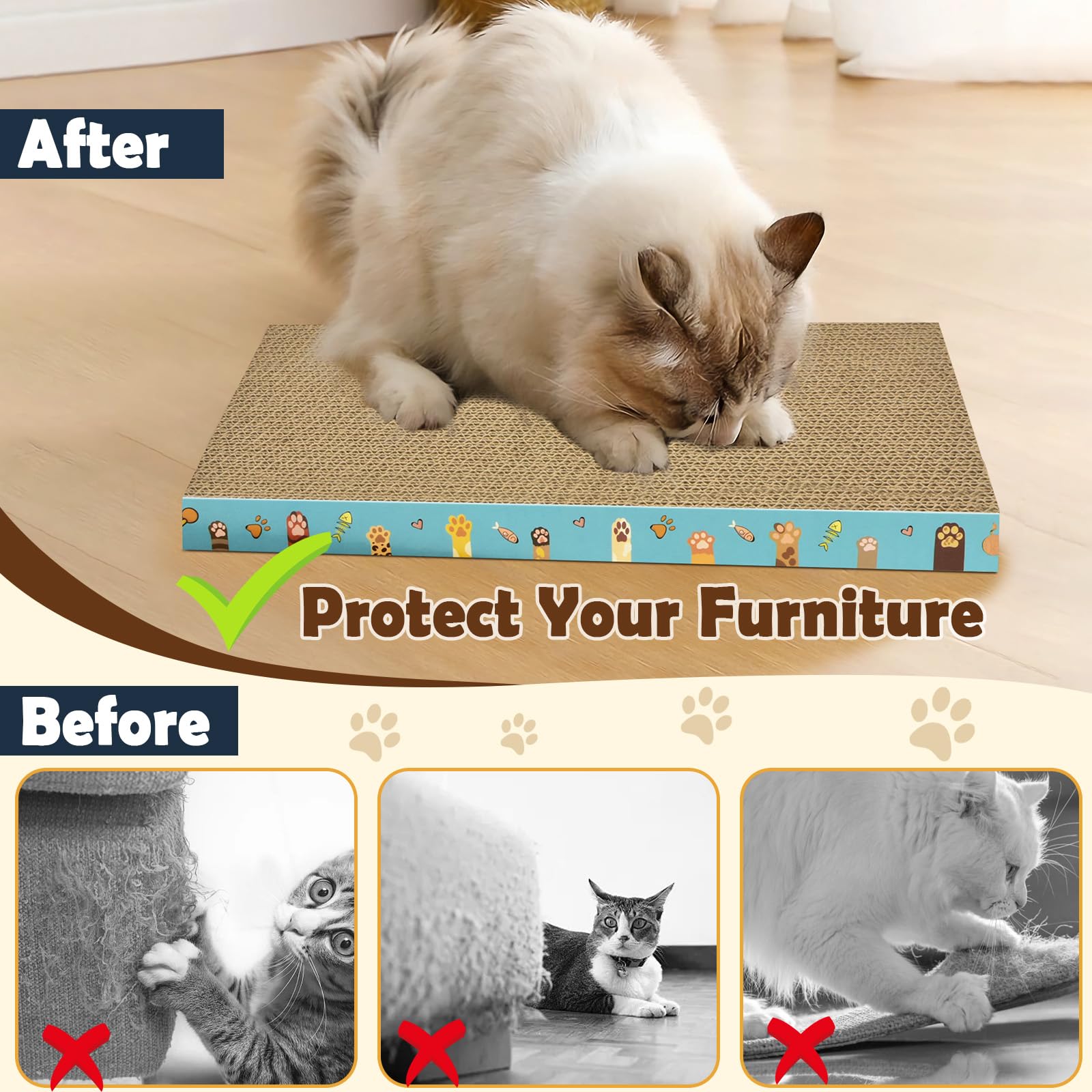 Cardboard Cat Scratcher 3 Pack Refill Reversible Cat Scratching Pad Durable Cat Scratchers For Indoor Cats Kitten To Protect The