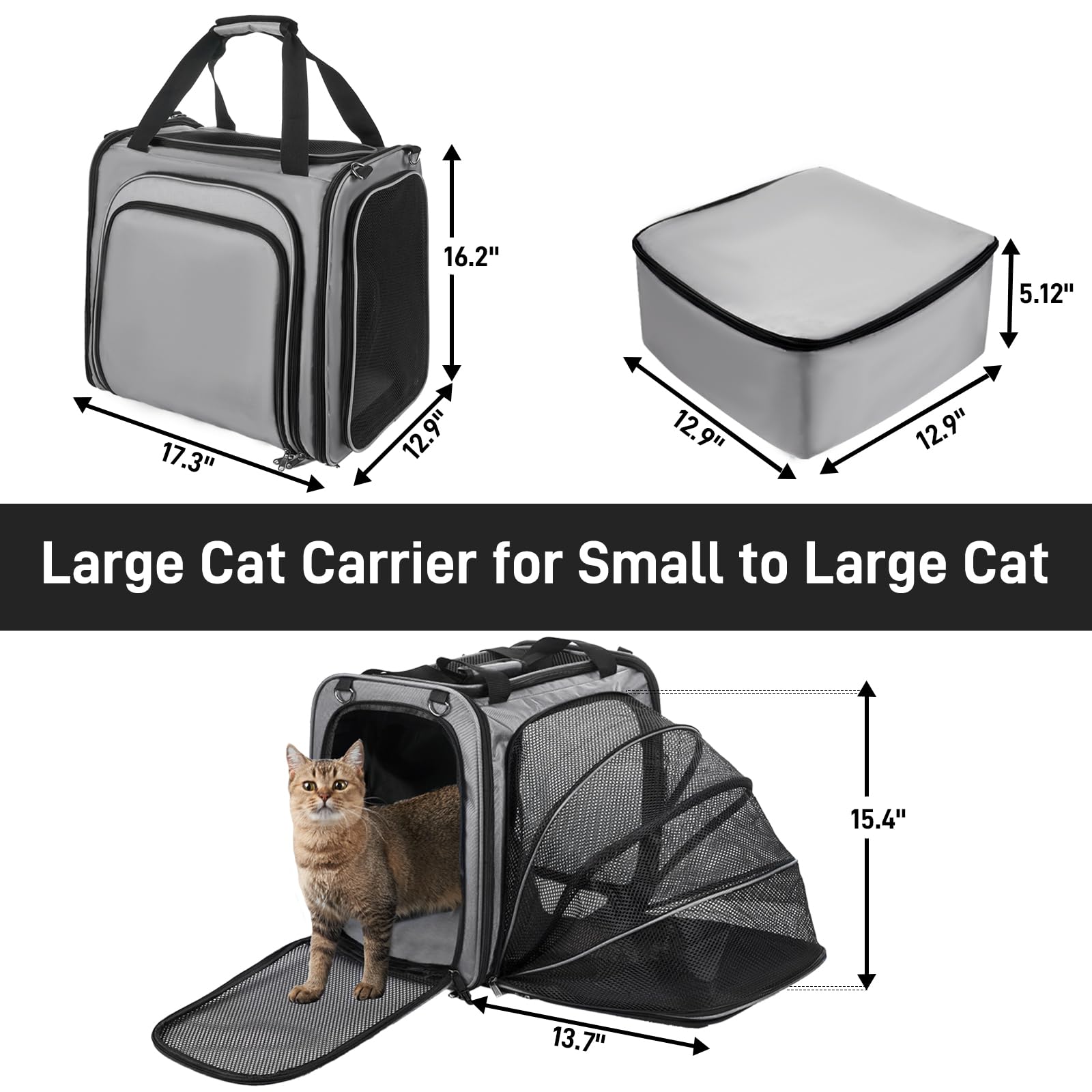 Litail Cat Travel Carrier With Litter Box For Car, Expandable Cat Carrier With Leak-Proof Litter Box For Car Travel, Up To 20 Lb