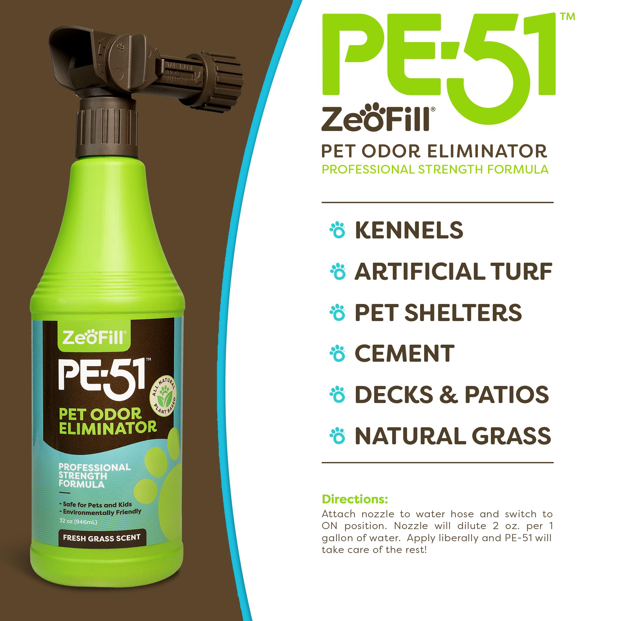 Zeofill Pe-51 Economy Pack - 1 Gallon & 32Oz Garden Hose Spray Bottle - Pet Urine, Pet Odor, & Yard Odor Eliminator - Dogs Urine