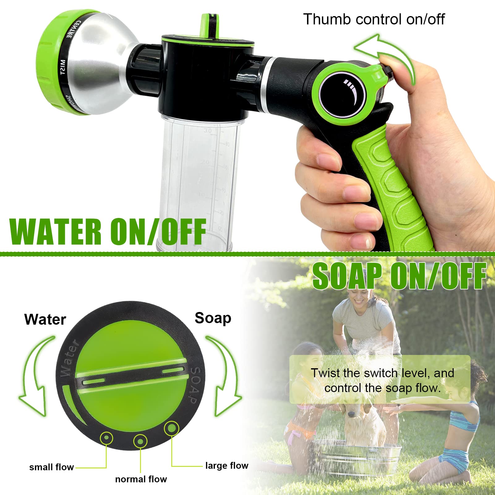 Upgraded Dog Wash Hose Attachment, 8-In-1 Sprayer Mode Garden Hose Nozzle With Pet Grooming Glove And 100Cc Soap Dispenser Bottl