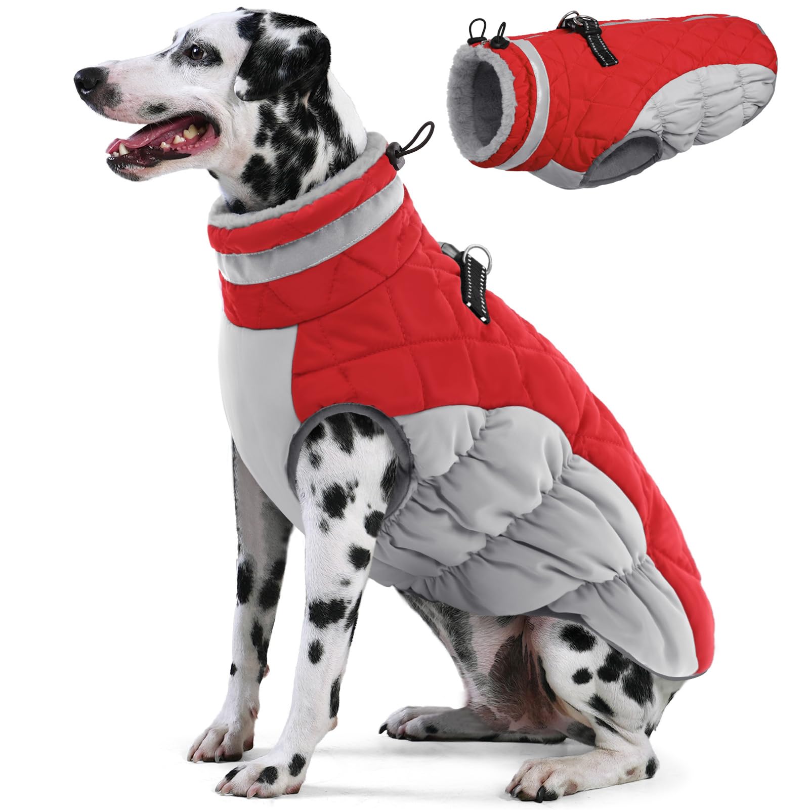 Aofitee Dog Coat, Warm Dog Jackets For Large Dogs, Reflective Turtleneck Dogs Winter Coat With Harness Built In, Waterproof Wind