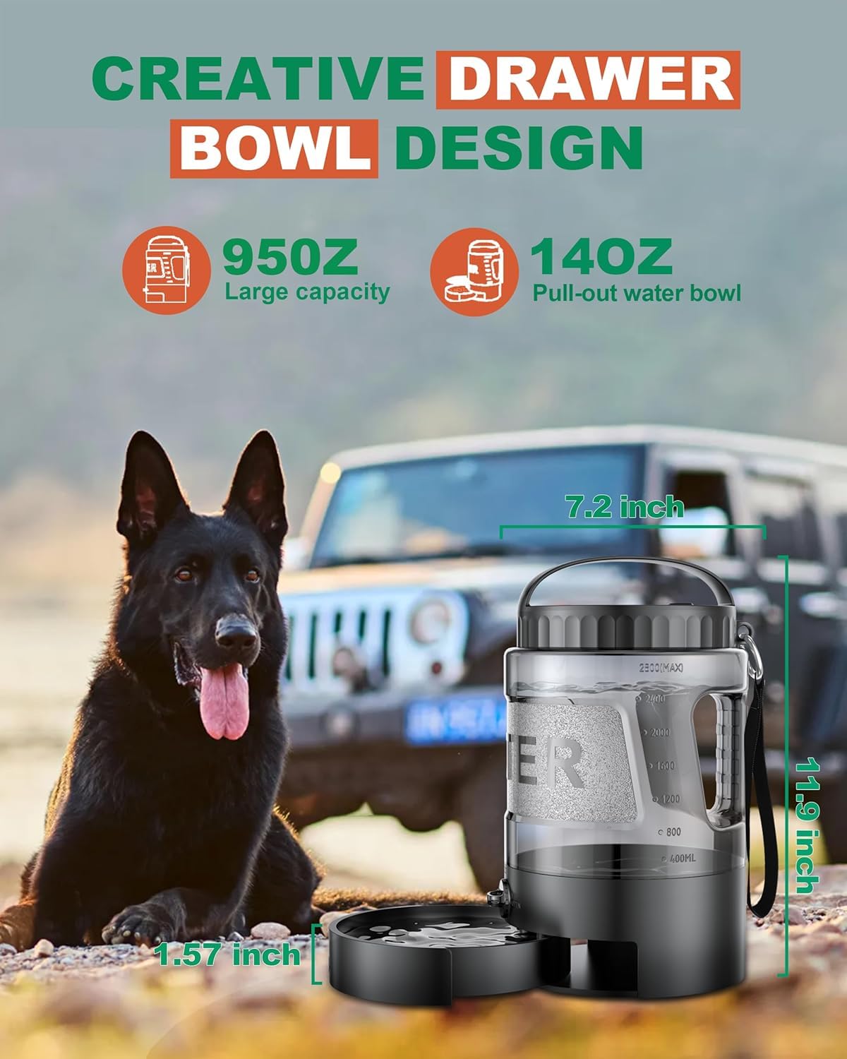 Dog Water Bottle Portable Bowls - 95oz Large Travel Water Bowl Dispenser for Dogs, Pet Camping Beach Essentials Traveling Car Pa