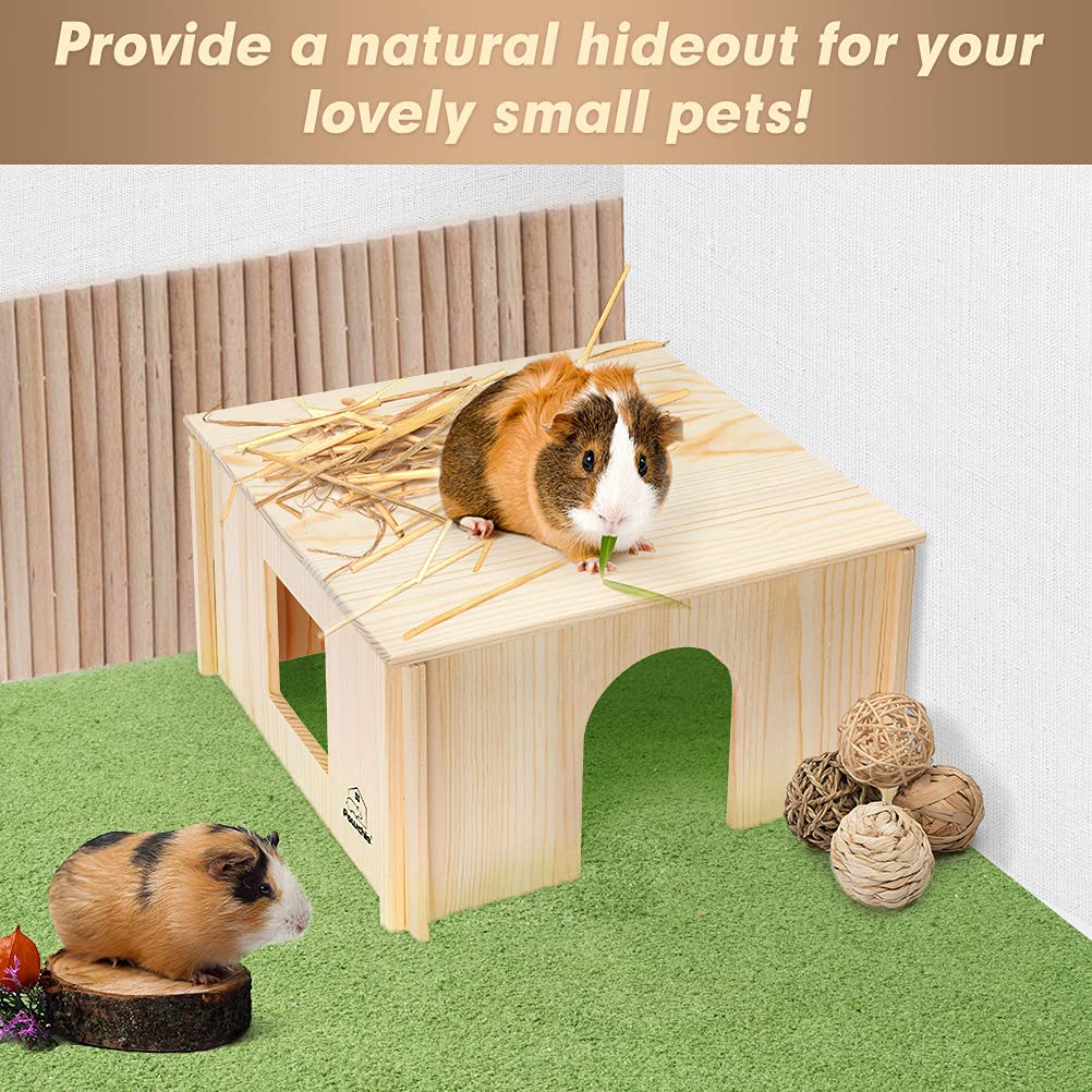 Pawchie Wooden Hut For Guinea Pig With Windows - Detachable And Large Size Wood House, Suitable For Guinea Gigs, Hamsters, Chinchillas And Other Small Animals Hideout