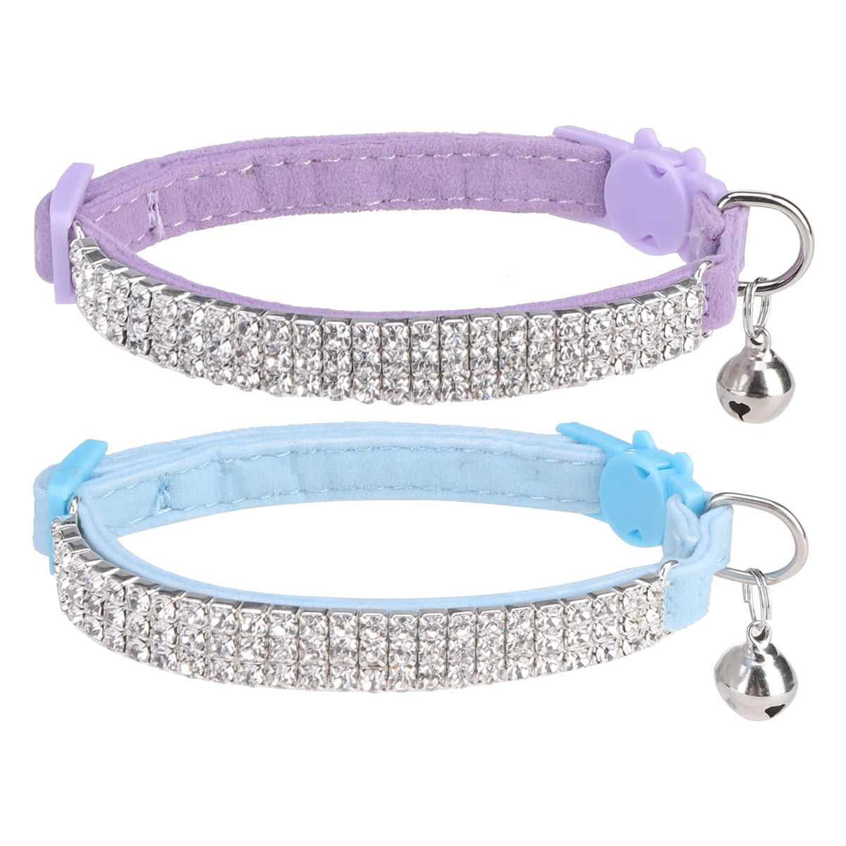 Expawlorer Soft Velvet Safe Cat Collars For Girl Cats -2 Pack Rhinestones Bling Diamante Adjustable Collars Breakaway- Chirstmas Cat Clollar Gifts With Bells For Boy Cats Kitty And Small Dogs