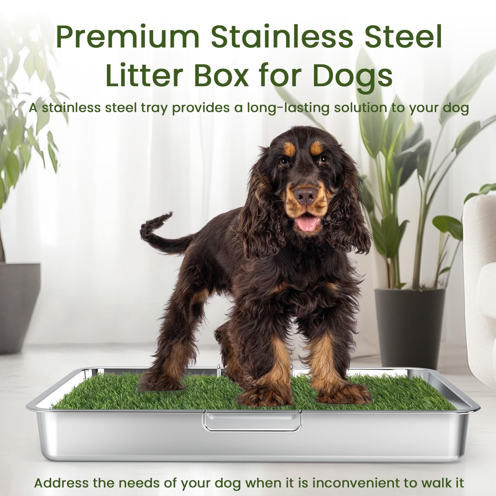 Dog Grass Pad With Tray, Grass Pad For Dogs Potty 24' X 17.7', Stainless Steel Tray & Grate, 1 Pcs Replacement Artificial Gras