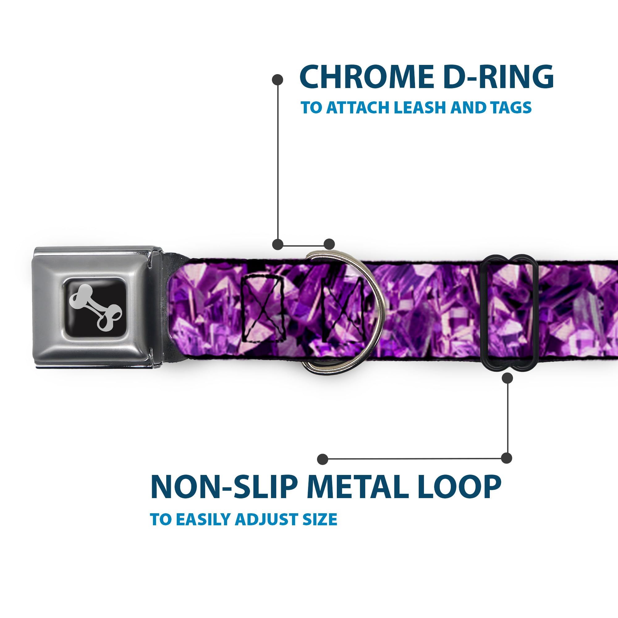 Buckle-Down 16-23'' Crystals Purples Dog Collar Bone, Wide Medium