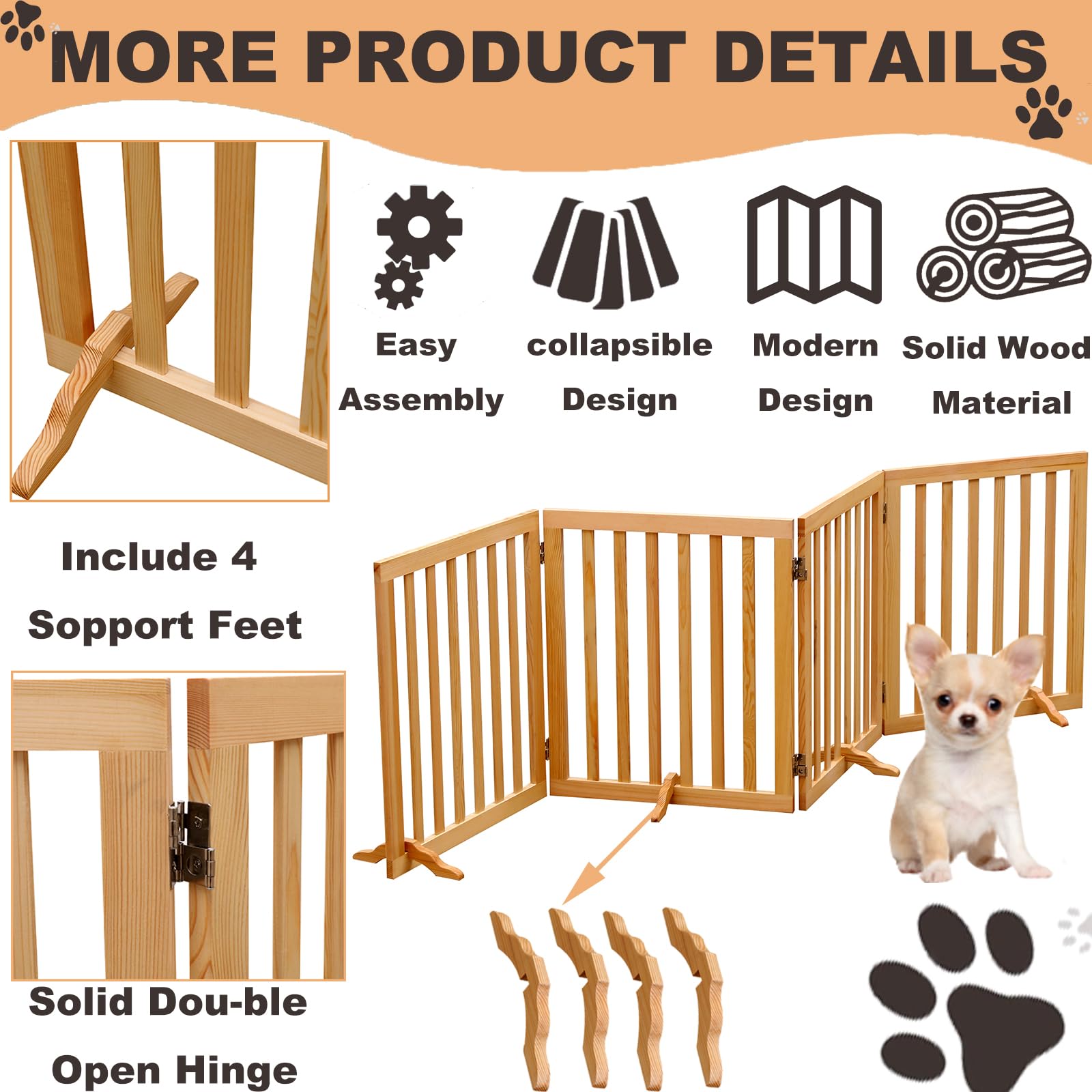 Dog Gates Wooden Pet Gate Indoor Dog Fence for The House,Collapsible Wood Dog Gates for Stairs,Freestanding Dog Gate for Doorway